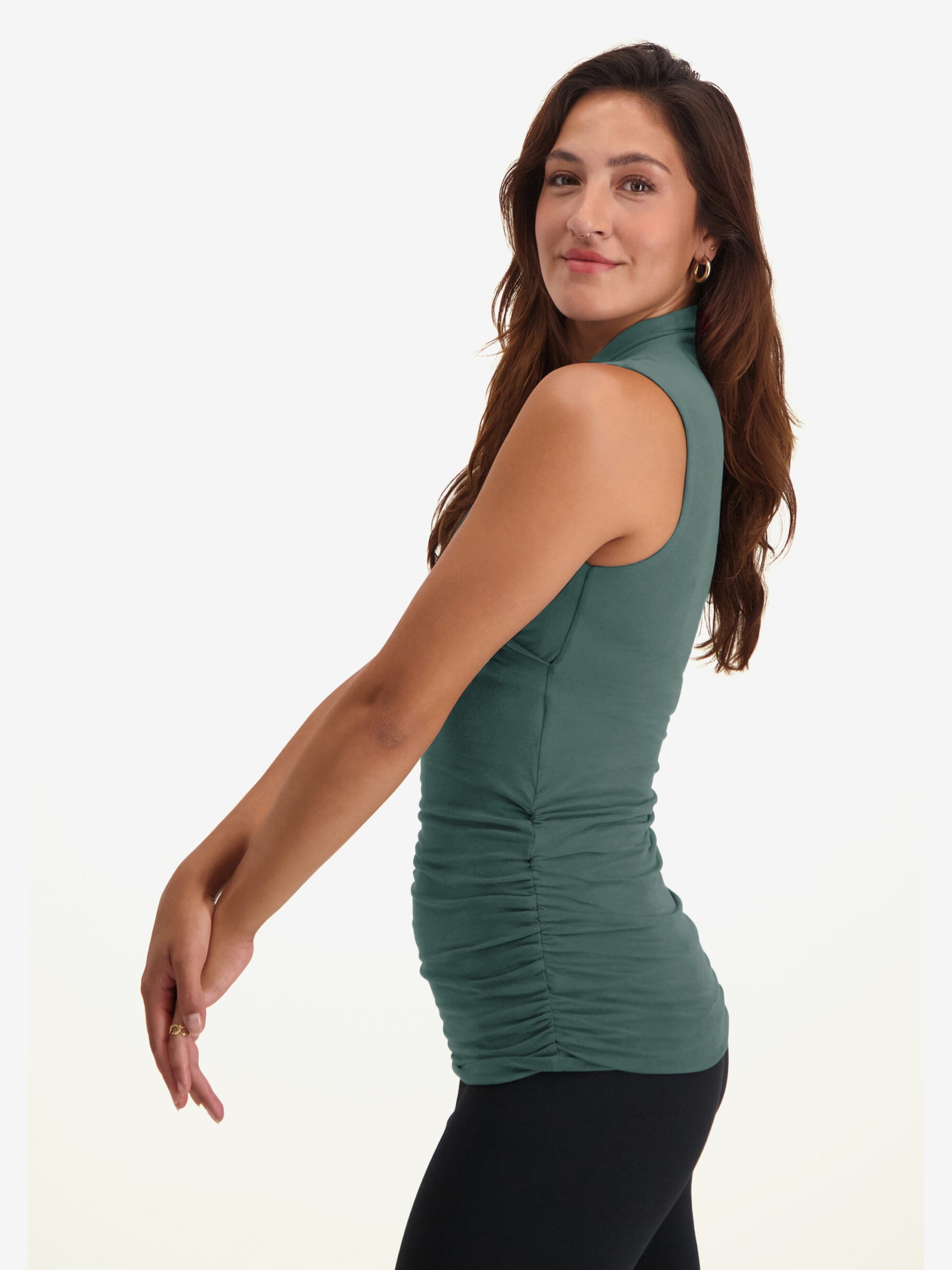 Urban Goddess Good Karma Yoga Top - Eco-Friendly Women's Workout Shirt for Yoga & Fitness in Forest Green | Perfect for Yoga Studios, Gym Sessions & Outdoor Activities