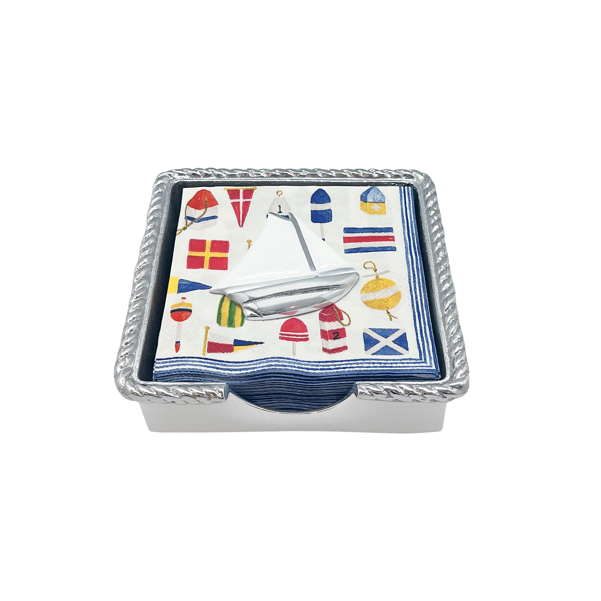 White Sailboat Rope Napkin Holder Set - Elegant Nautical Tableware for Dining Room Decor, Wedding Centerpieces & Coastal Themed Parties