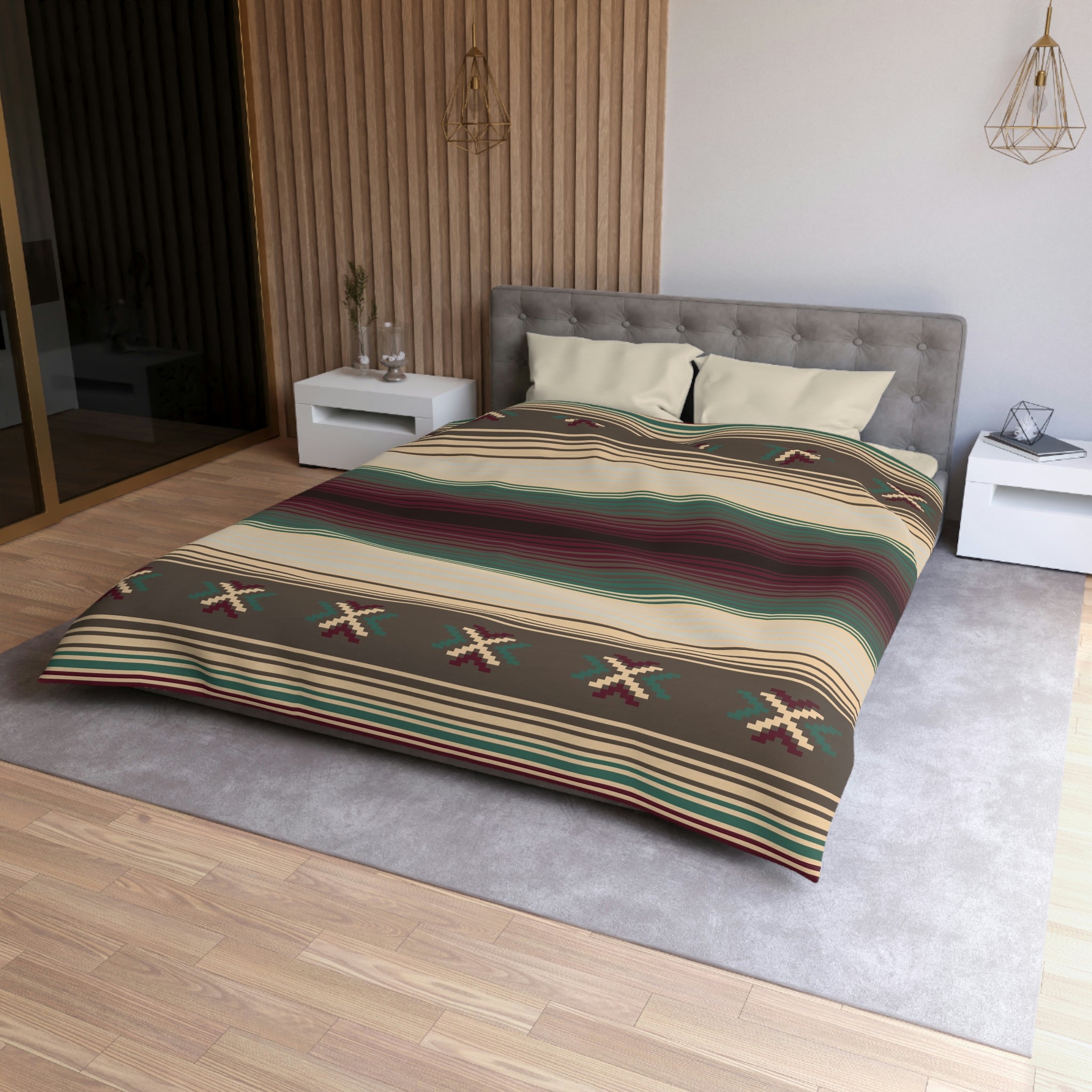 Southwestern Style Microfiber Duvet Cover Set - Rustic Cabin Decor Bedding with Cross Trail Pattern | Perfect for Cozy Cabin Retreats & Southwestern Themed Bedrooms