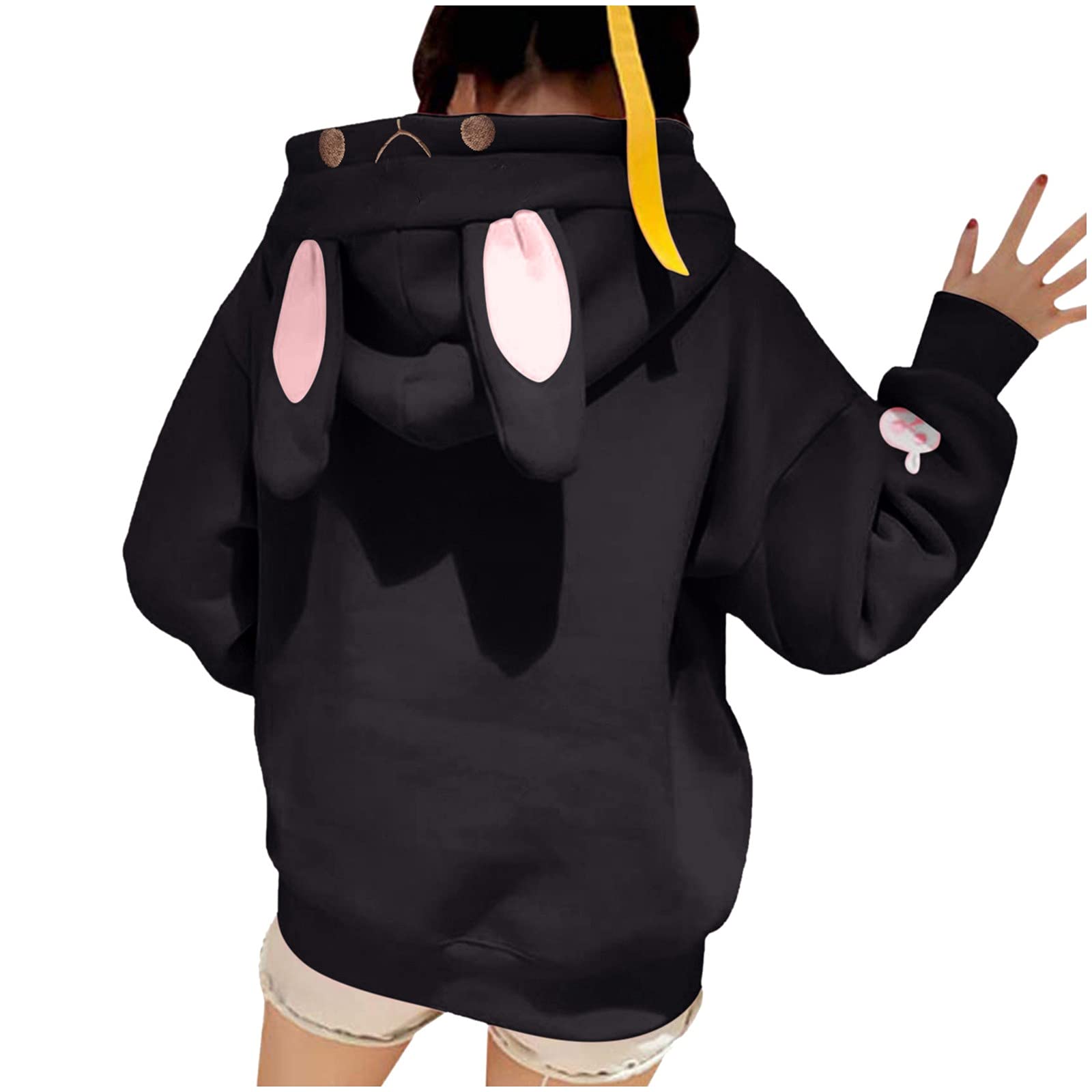 Cute Cartoon Women's Long Sleeve Hooded Sweatshirt - Striped Pullover with Drawstring for Casual Wear & Workout | Perfect for Fall Fashion, Gym, and Street Style