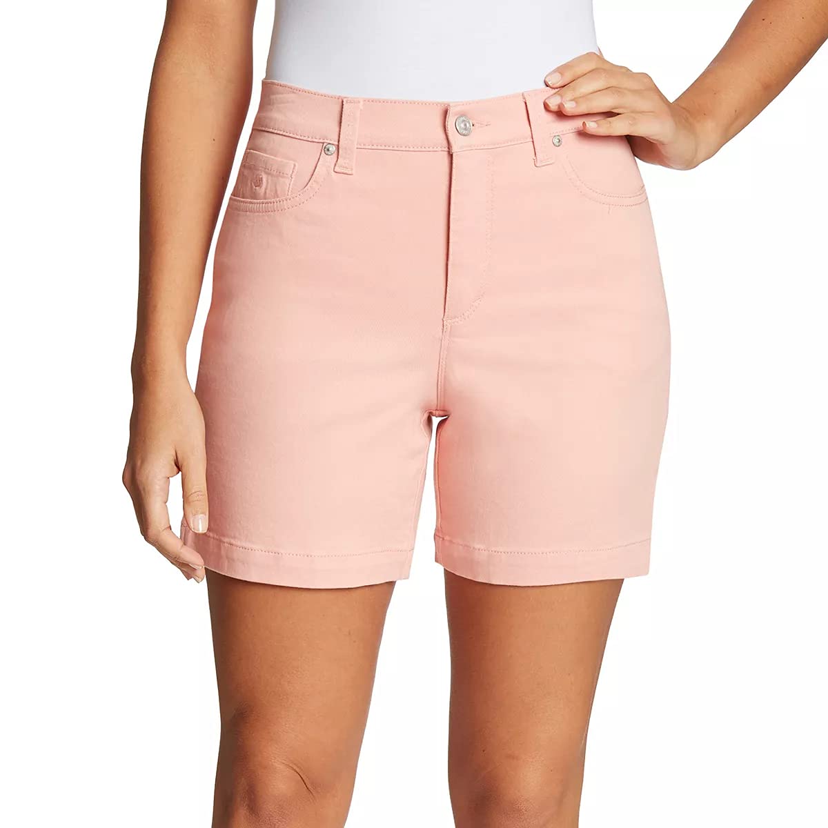Gloria Vanderbilt Women's Amanda Shorts - Coral Essence Size 14 | Comfortable Stretch Denim Shorts for Casual Wear, Summer Outfits & Beach Vacations