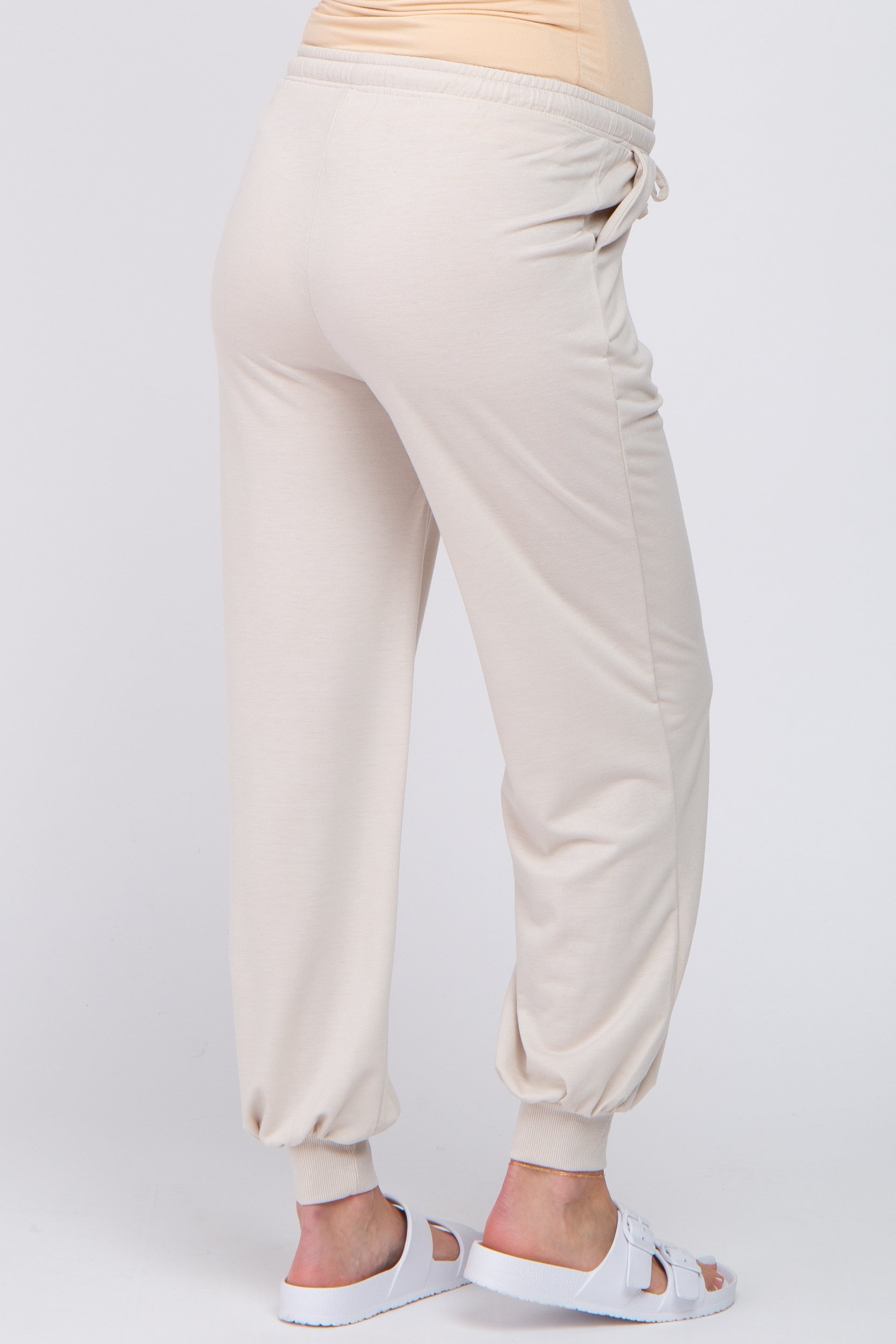 Comfortable Beige Maternity Jogger Pants for Pregnant Women - Soft Stretchy Lounge Pants for Everyday Wear, Yoga & Relaxation