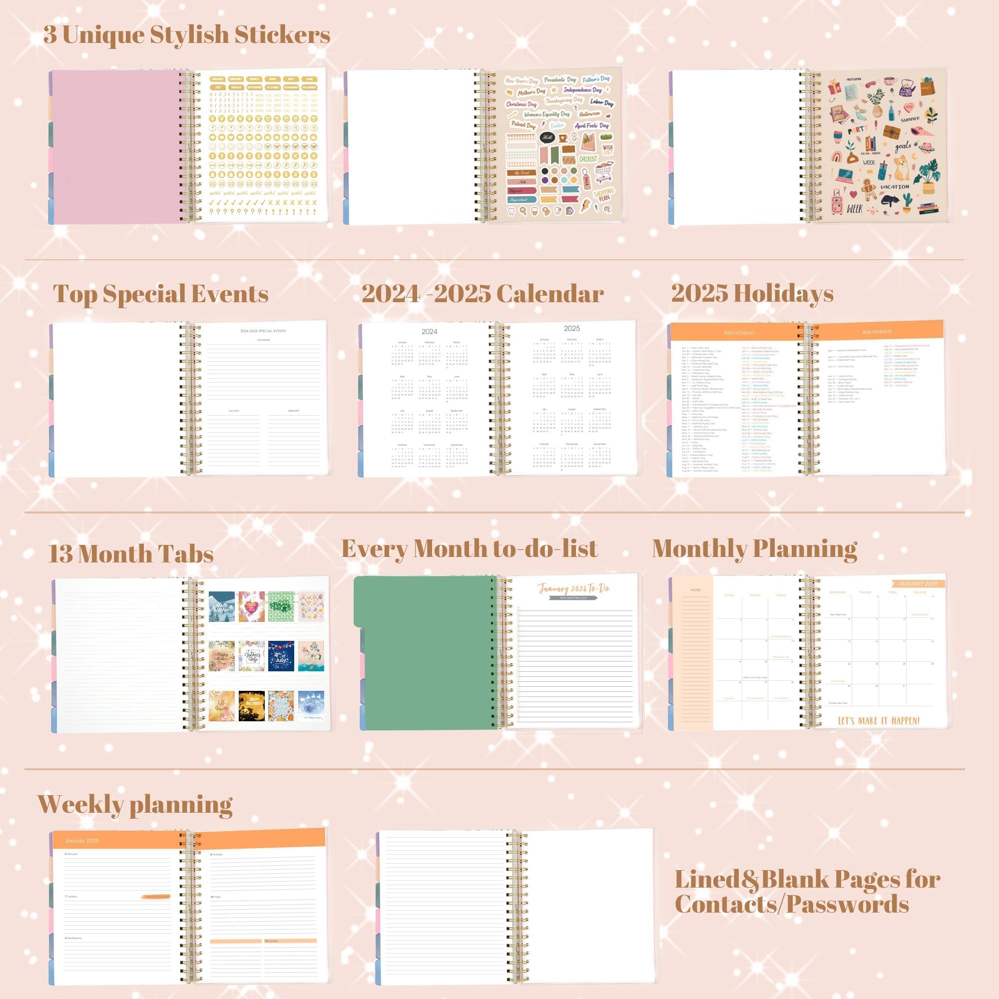 2025 Weekly & Monthly Planner - Spiral Bound Hardcover Calendar (Dec 2024-Dec 2025) - 8.3