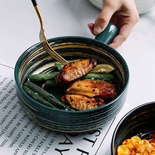 Japanese Hand-Painted Ceramic Salad Bowls - Microwave & Oven Safe Baking Bowls for Fruit, Soup, Cheese - Creative Kitchenware with Handle for Home & Restaurant Use