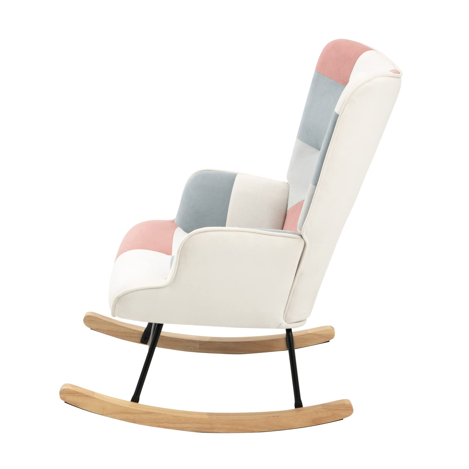 HomVent Upholstered Rocking Chair - Mid Century Modern Fabric Comfortable Nursery Rocker with Tall Back & Wood Base - Accent Armchair for Adults & Kids - Perfect for Living Room, Bedroom, Nursery & Relaxation Spaces