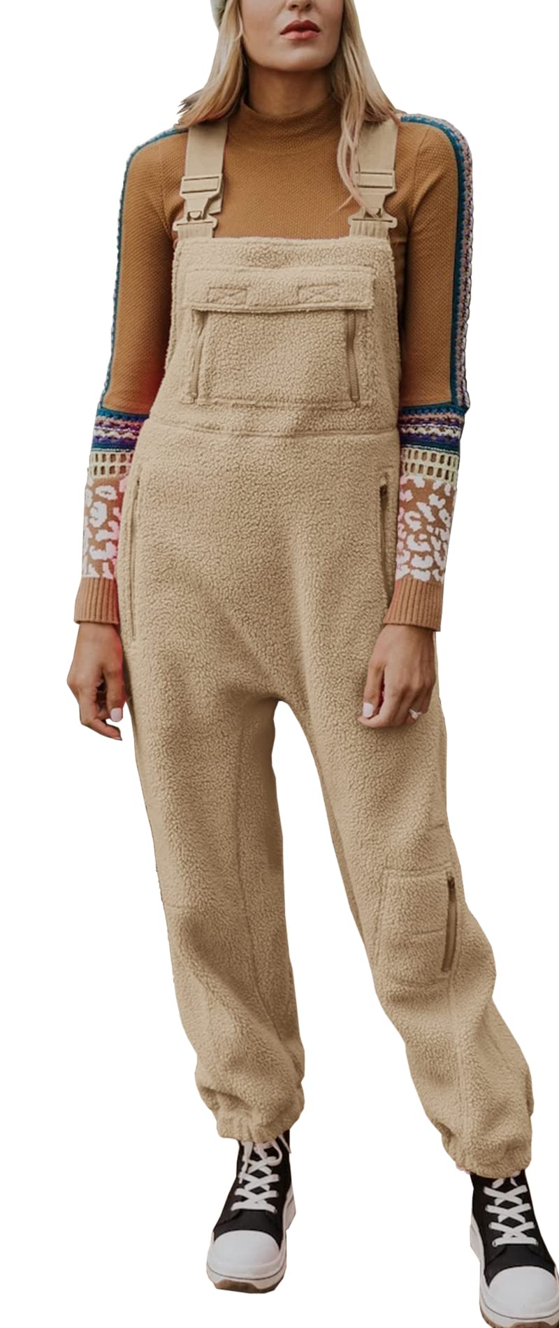 Ebifin Women's Sleeveless Fleece Overalls - Soft Casual Jumpsuit for Lounge, Home, Outdoor Activities & Travel