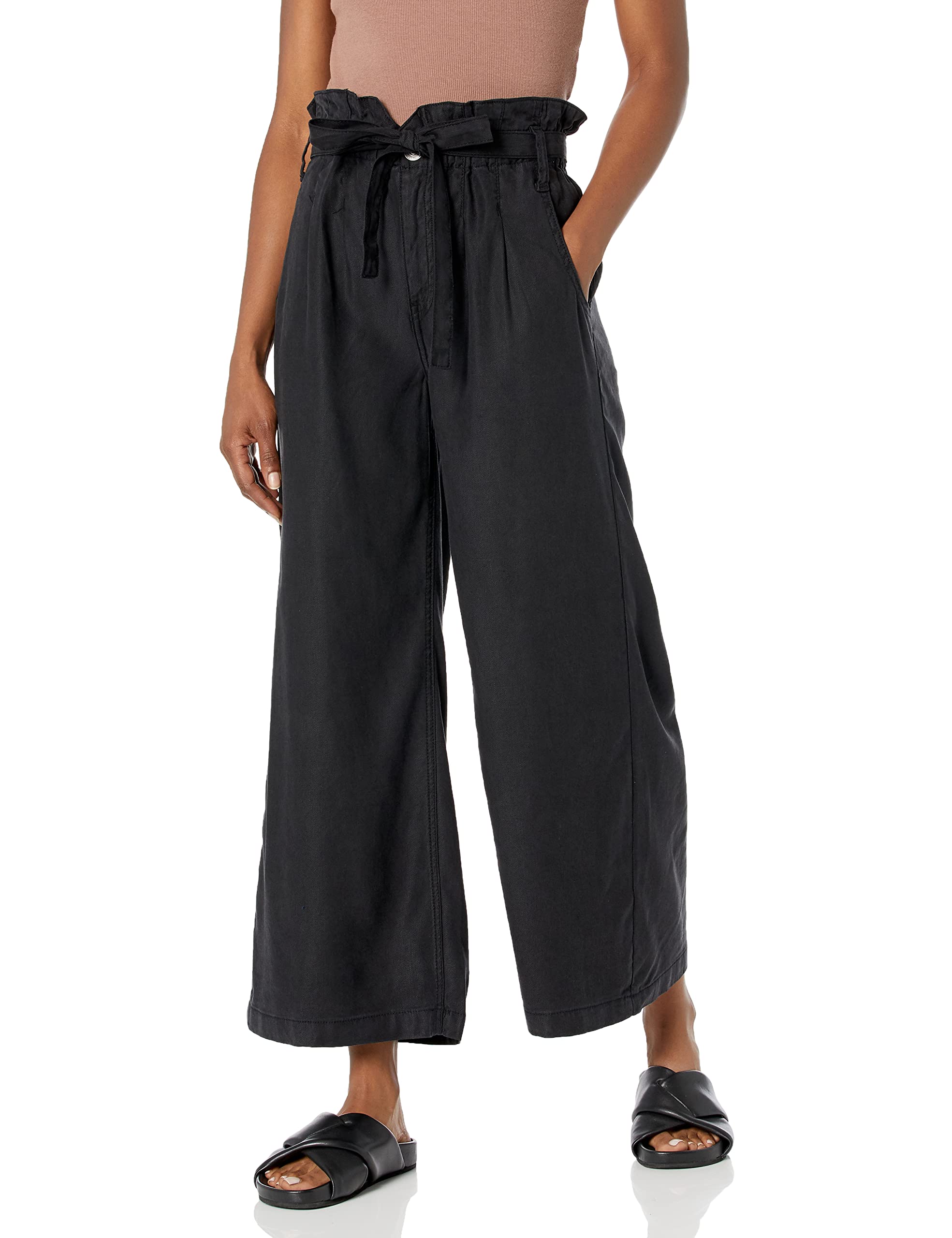 HUDSON Women's High Waisted Wide Leg Paper Bag Trousers - Comfortable Stretch Pants for Work, Office & Casual Wear