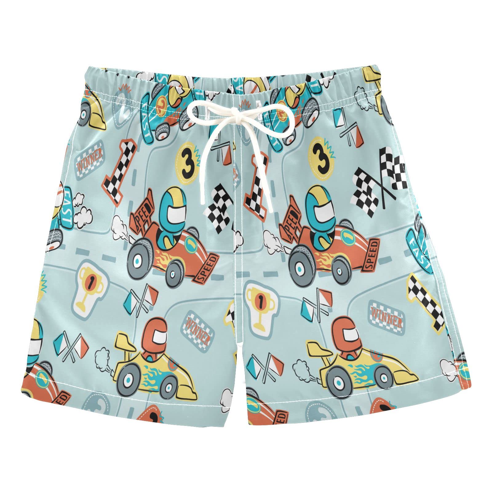 Boys' Cartoon Car Racing Swim Trunks - Toddler Beach Board Shorts for Kids 2T - Perfect for Pool, Beach & Summer Water Play