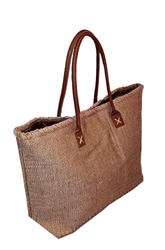 101 Large Jute Beach Tote Bag - Custom Embroidery Available (Brown) | Eco-Friendly Summer Bag for Beach, Shopping & Travel