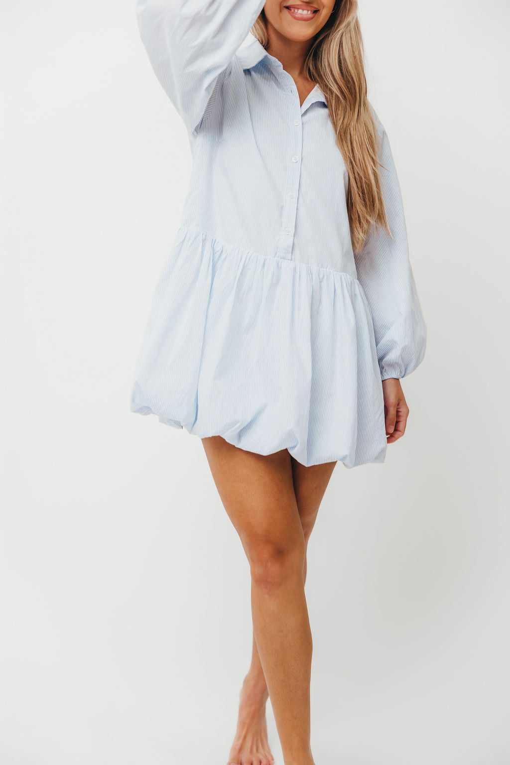 Kyle Bubble Hem Mini Shirt Dress in Sky Blue - Casual Summer Flowy Short Sleeve Dress for Women, Perfect for Beach, Vacation, and Date Night Outfits