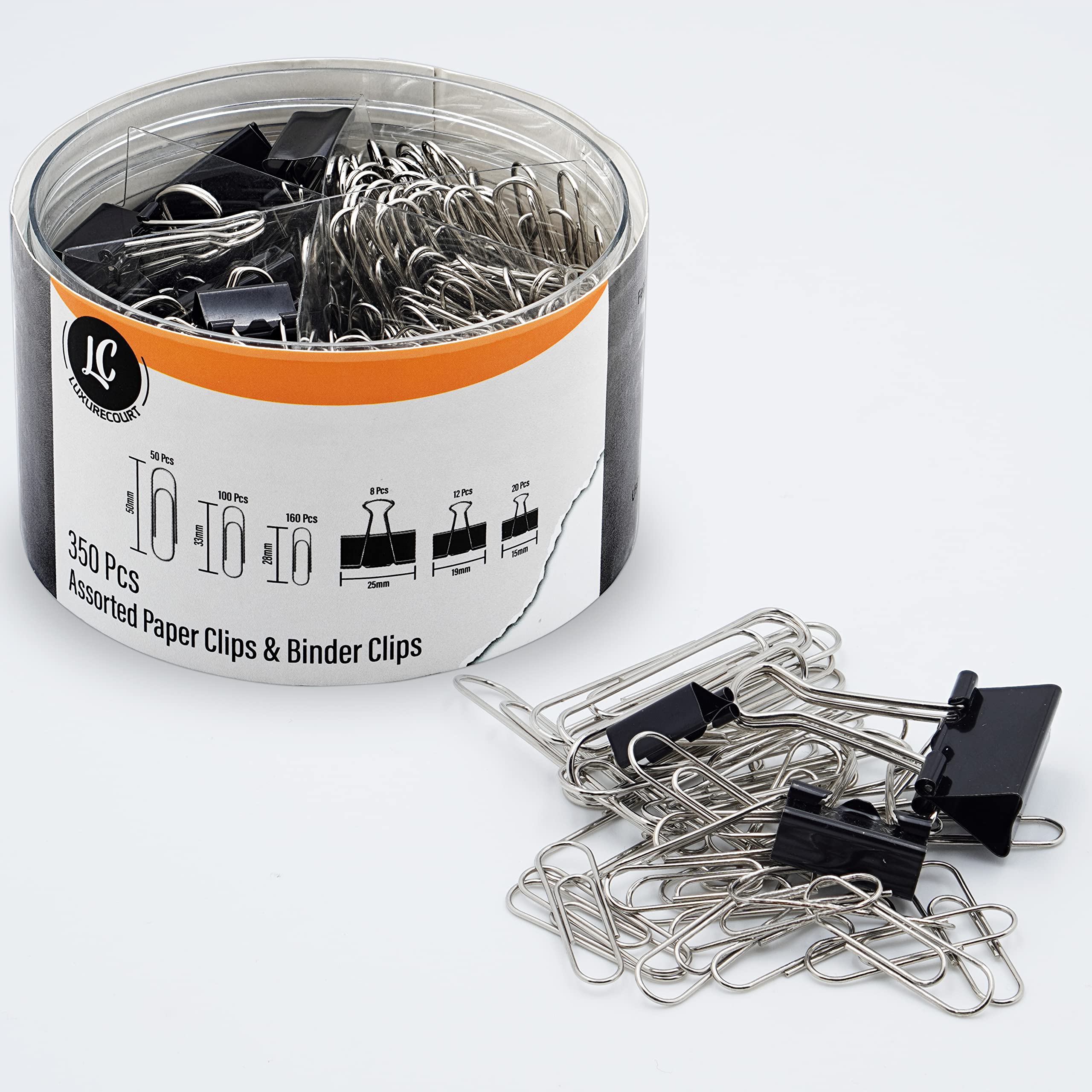 350 Pack Paper Clips and Binder Clips Set - Assorted Sizes Silver & Black Office Supplies for Home, School, Office - Perfect for Organizing Documents, Files, and Paperwork
