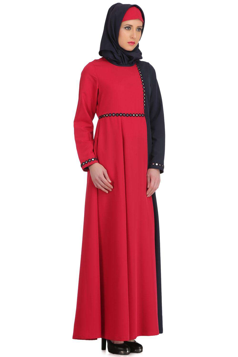 Maizah Rose Pink & Navy Blue Kashibo Abaya - Modest Islamic Dress for Women, Elegant Prayer Gown, Perfect for Eid, Mosque & Special Occasions