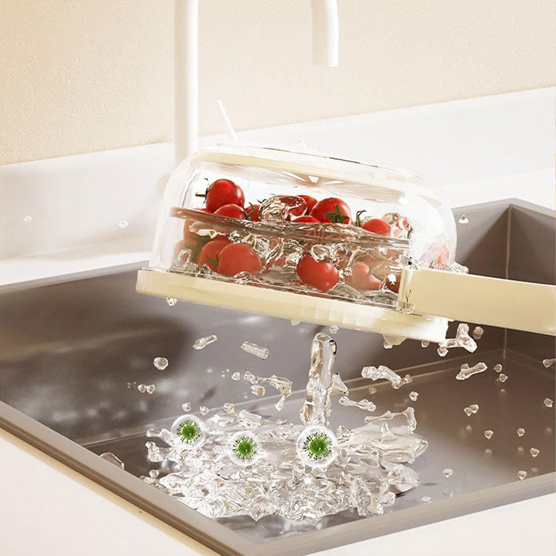 Raidley 2-in-1 Draining Basket & Vegetable Washing Bowl with Strainer - Multifunctional Fruit & Veggie Storage Container for Refrigerator (Brown) - Perfect for Kitchen, Salad Prep & Healthy Food Storage