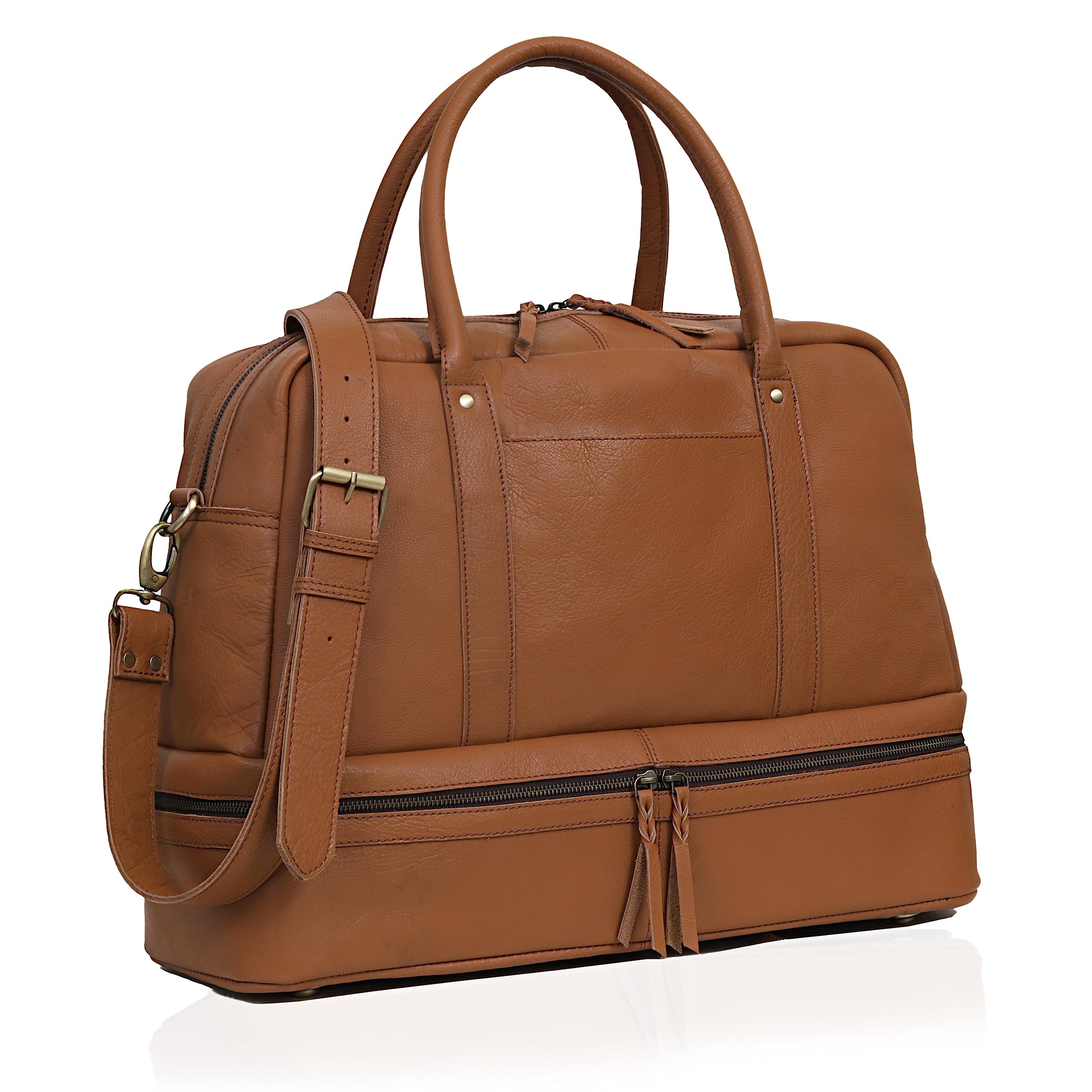 Women's Weekender Travel Duffle Bag - 20 Inch Brown Leather Carry-On with Shoulder Strap | Perfect for Work, Gym & Overnight Trips | Packable Flight Essential with Shoe Compartment | Ideal Gift for Wife | Great for Business Travel, Weekend Getaways & Fitness Routines