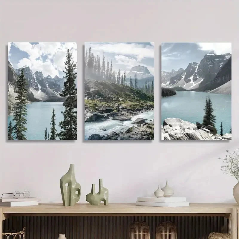 3-Piece Lake Louise Banff National Park Metal Print Wall Art - Ready to Hang for Living Room, Bedroom & Office Decor