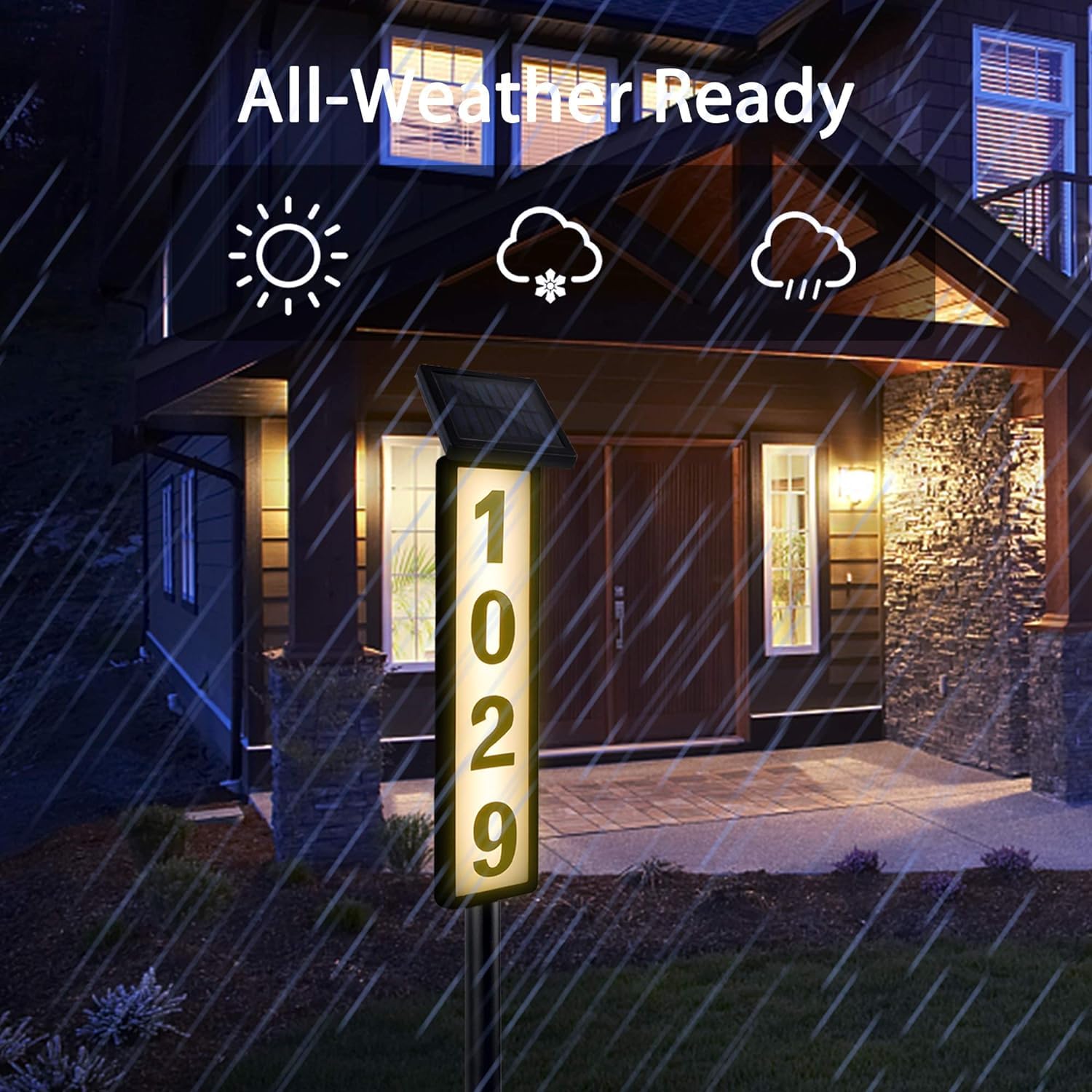 Solar Powered Address Sign - Waterproof LED Illuminated House Numbers for Outdoor Yard, Gate & Mailbox - Perfect for Nighttime Visibility & Home Security
