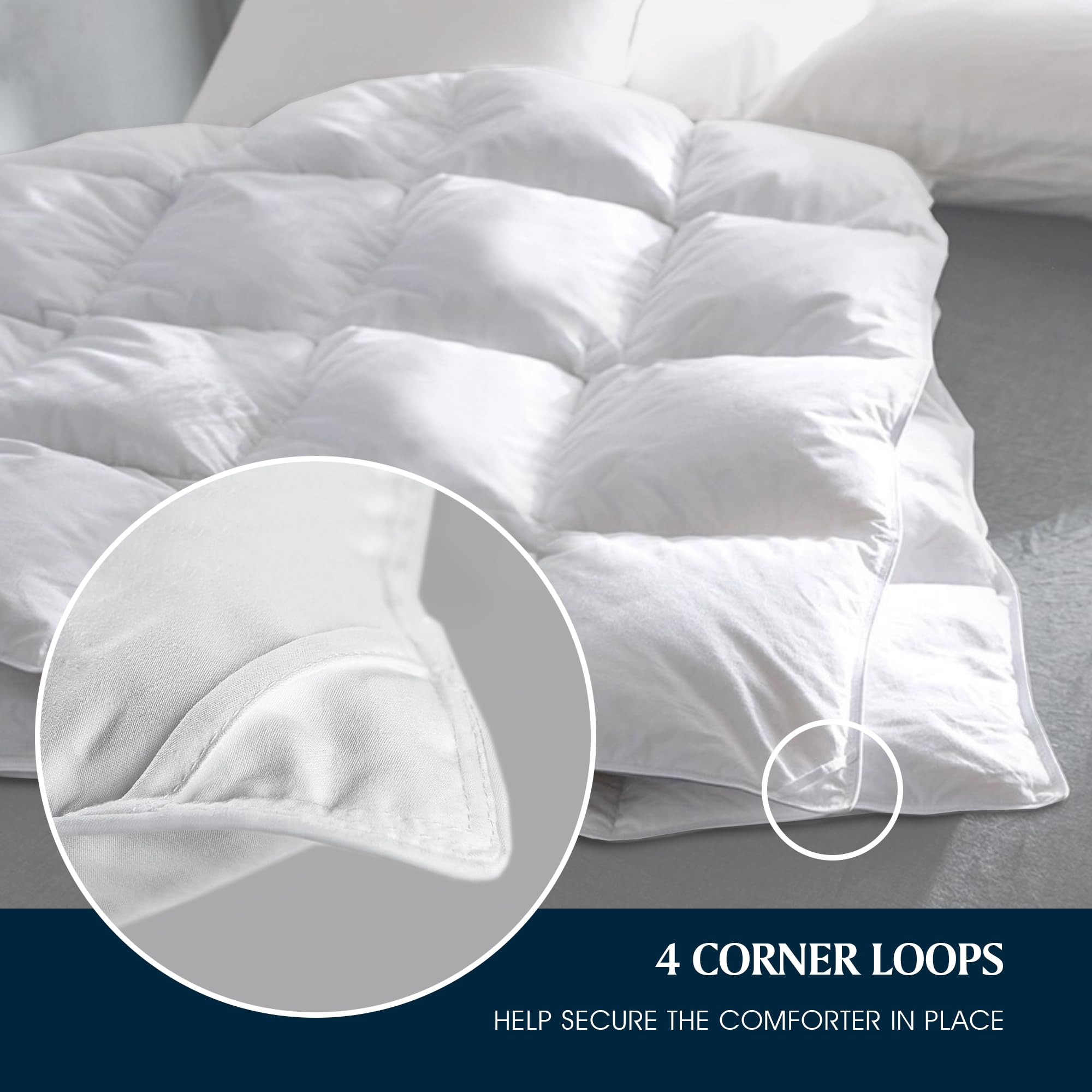 Serta Goose Feather Down Comforter Queen Size - 100% Cotton Duvet Insert - Hypoallergenic Luxury Bedding for All Seasons - Medium Warmth 90x90 Inches White - Perfect for Hotels, Guest Rooms & Cozy Home Bedrooms