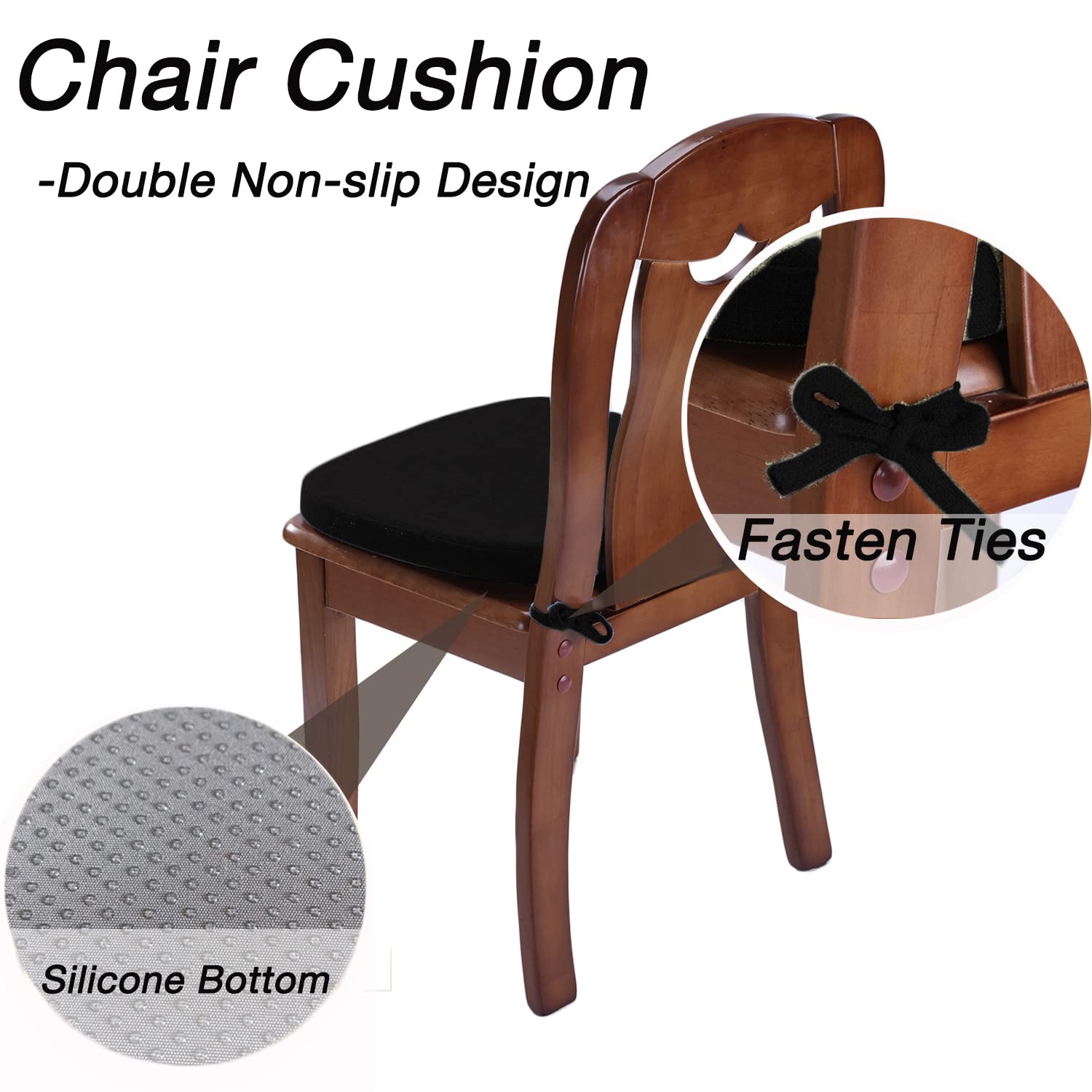 **Memory Foam Dining Chair Cushion with Non-Slip Ties - 16.5