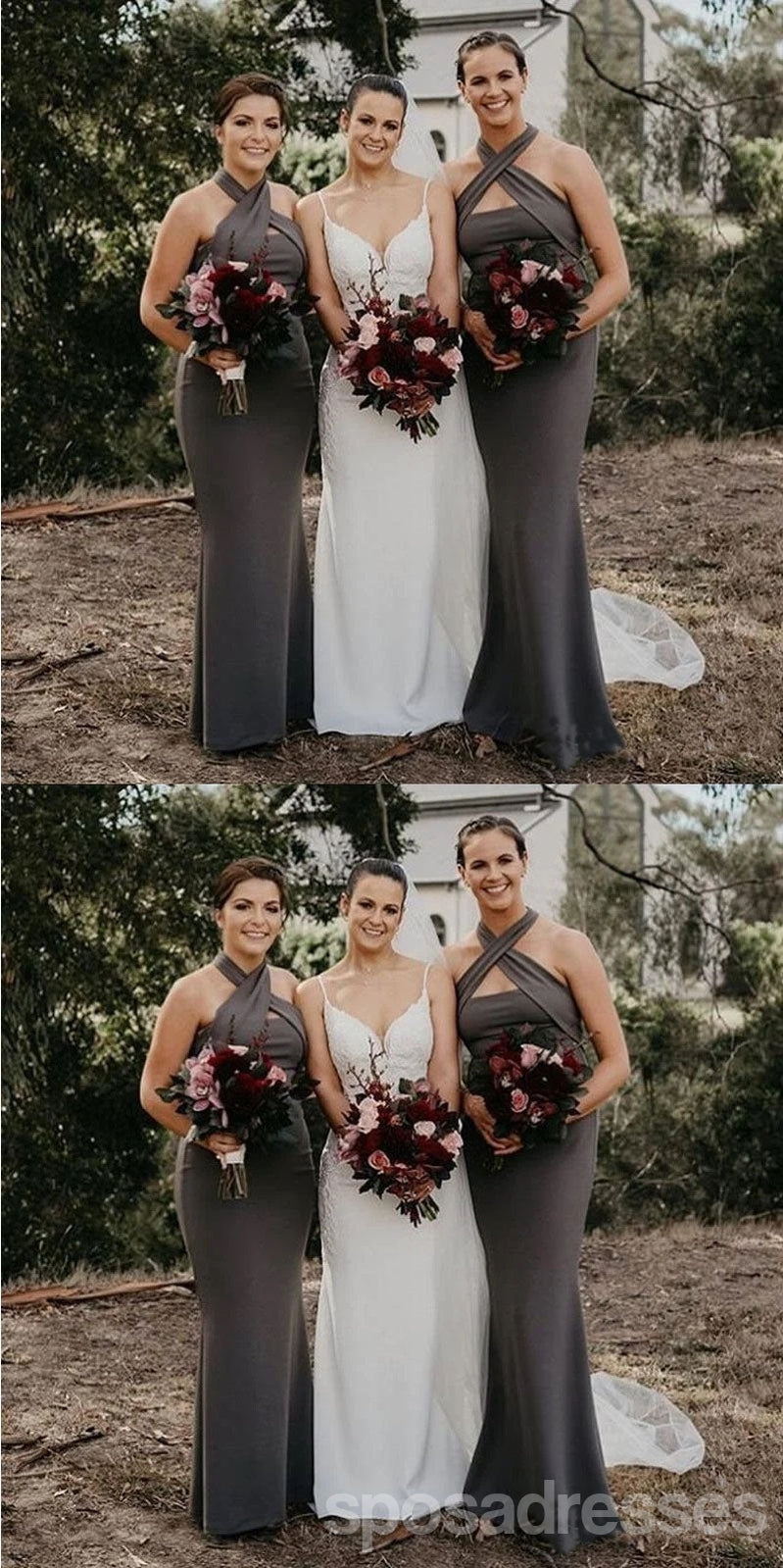 Elegant Grey Mermaid Halter Bridesmaid Dresses for Wedding Party - WG1532 | Long Formal Gowns for Special Occasions & Evening Events