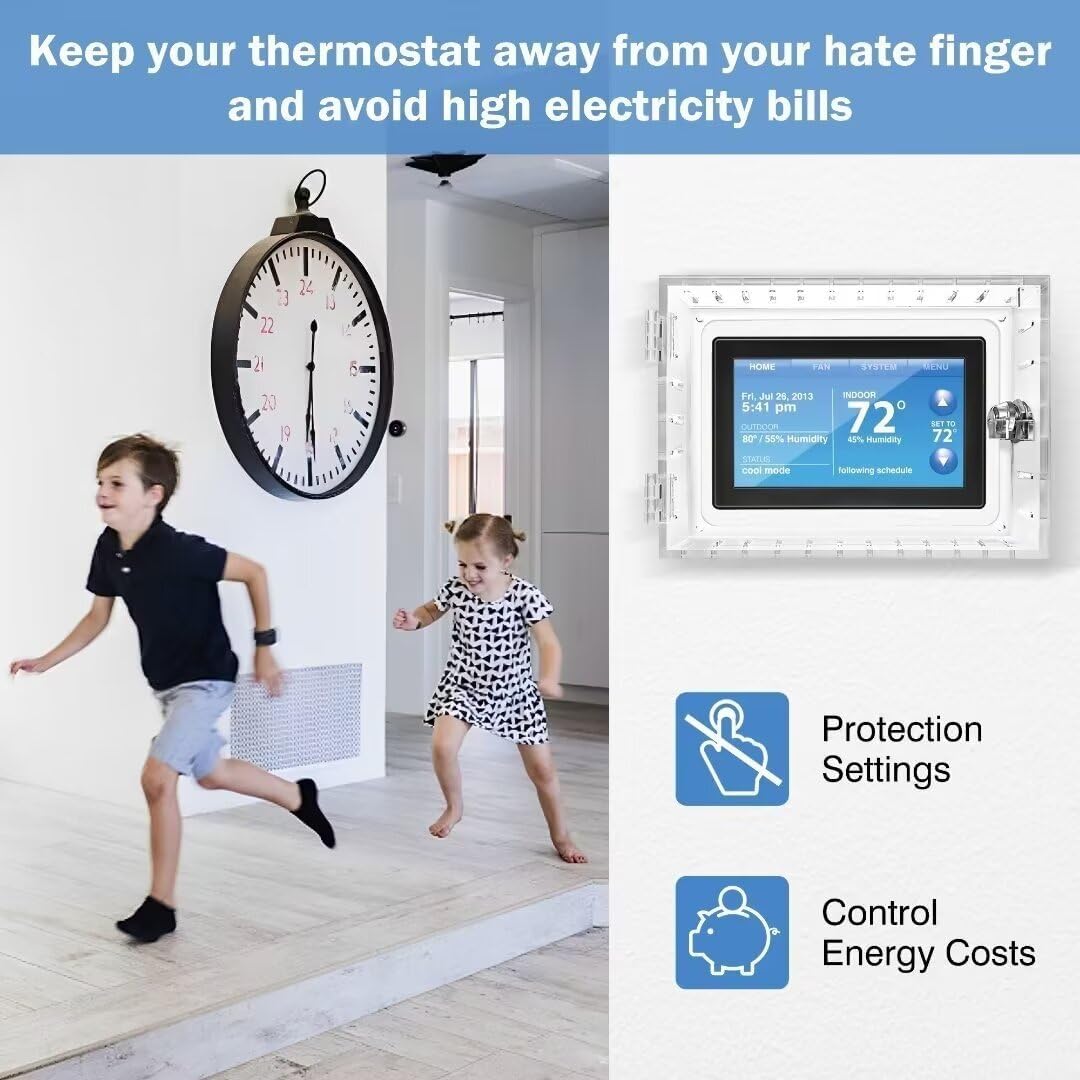 2 PCS Universal Thermostat Lock Box with Key - Clear Protective Cover for Wall Thermostats (Fits 6.5