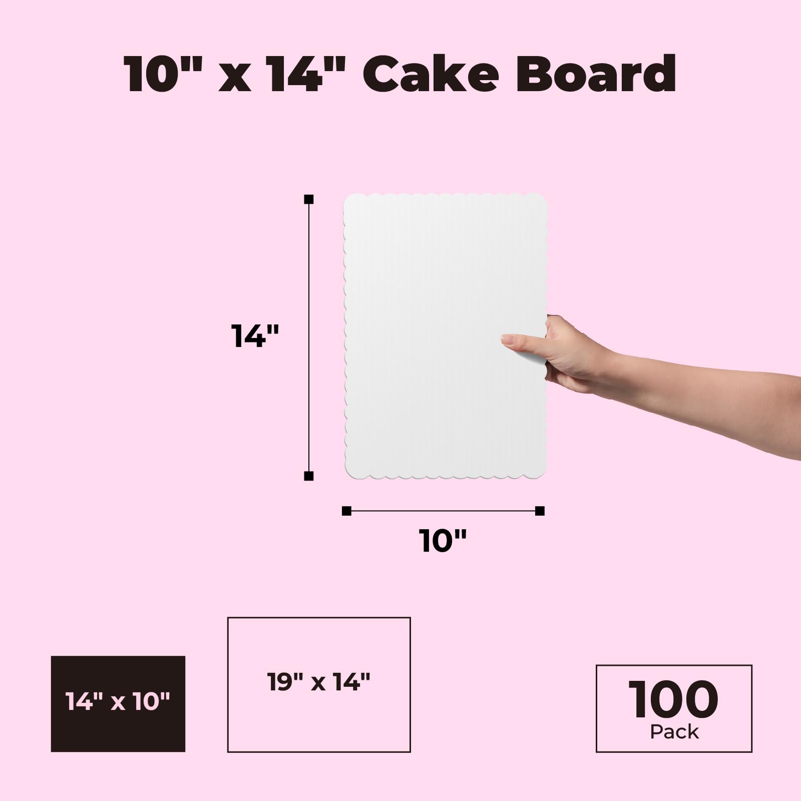 100-Pack White Cardboard Cake Boards 14x10 Inch - Disposable Rectangular Cake Stands for Fit Meal Prep, Desserts & Pastries | Grease Proof & Moisture Resistant Baking Supplies for Party Catering, Bakery Display & Home Baking