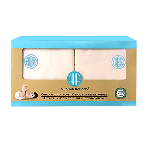 Charlie Banana Baby Premium Cotton Reusable & Washable Double-Sided Cloth Wipes - Soft & Eco-Friendly - 10 Pack (Blue) - Perfect for Diaper Changes, Feeding Cleanup & Baby Care Essentials
