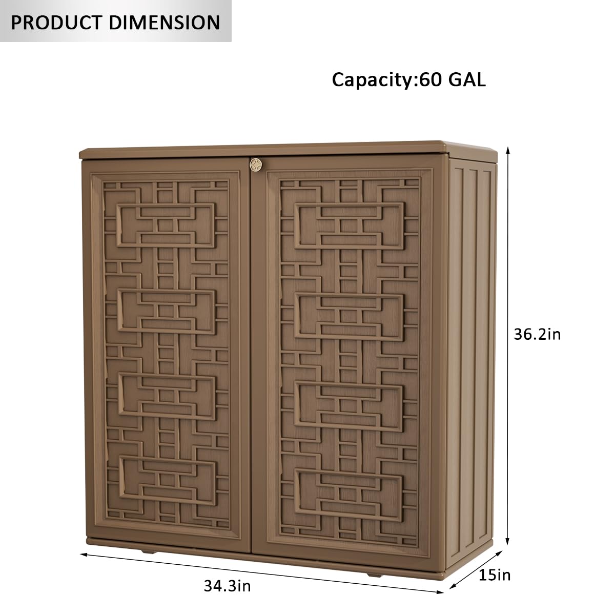 **KINYING 60 Gallon Outdoor Storage Cabinet - Waterproof Resin Deck Box for Patio Furniture Cushions, Garden Tools, Pool Accessories & Kids Toys - Dark Brown with Shelf - Perfect for Backyard, Deck & Poolside Organization**