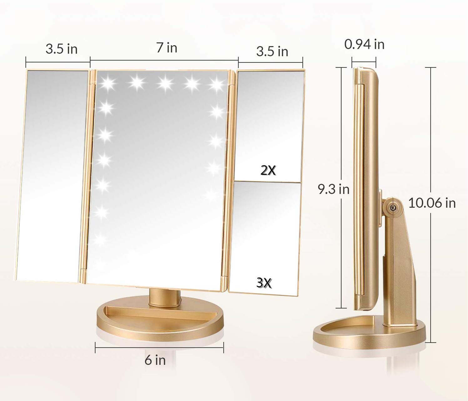 3X Magnification LED Vanity Mirror - Touch Screen, Adjustable for Travel & Makeup