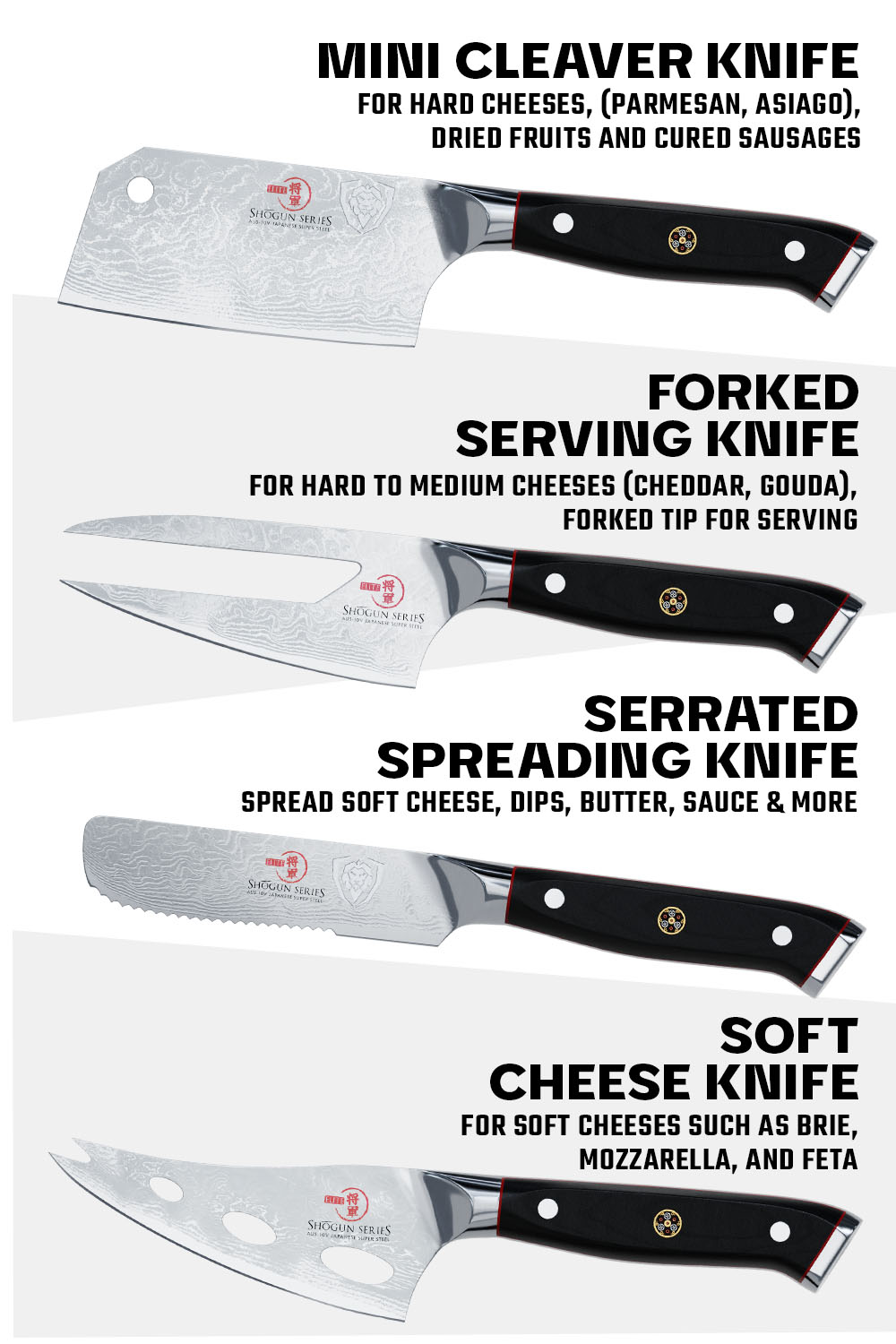 Dalstrong Shogun Series ELITE 4-Piece Cheese Knife Set - Premium Stainless Steel Cheese Slicers for Charcuterie Boards, Wine Pairings & Gourmet Entertaining