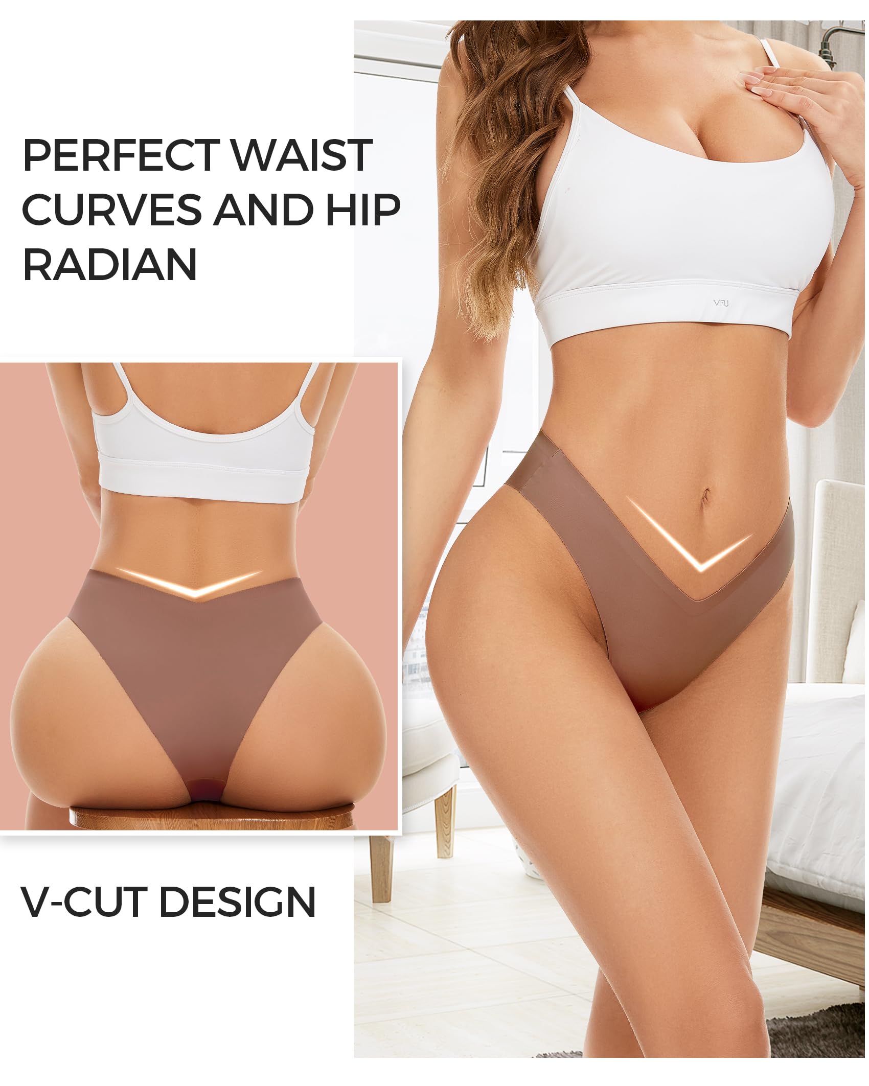 Seamless Cheeky Underwear for Women - Breathable Stretch V-Waist No Show Bikini Panties (6 Pack, S-XL) | Invisible Hipster Underwear for Everyday Comfort & Workout