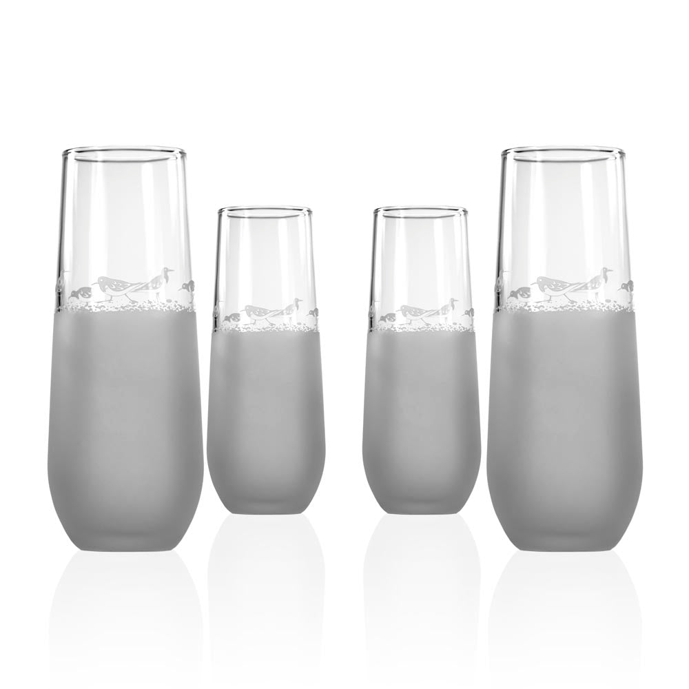 Premium Sandpiper 8.5oz Stemless Champagne Flutes - Set of 12 Shatter-Proof Crystal Clear Glasses for Mimosas, Prosecco & Sparkling Wine - Perfect for Weddings, Parties & Brunch Events