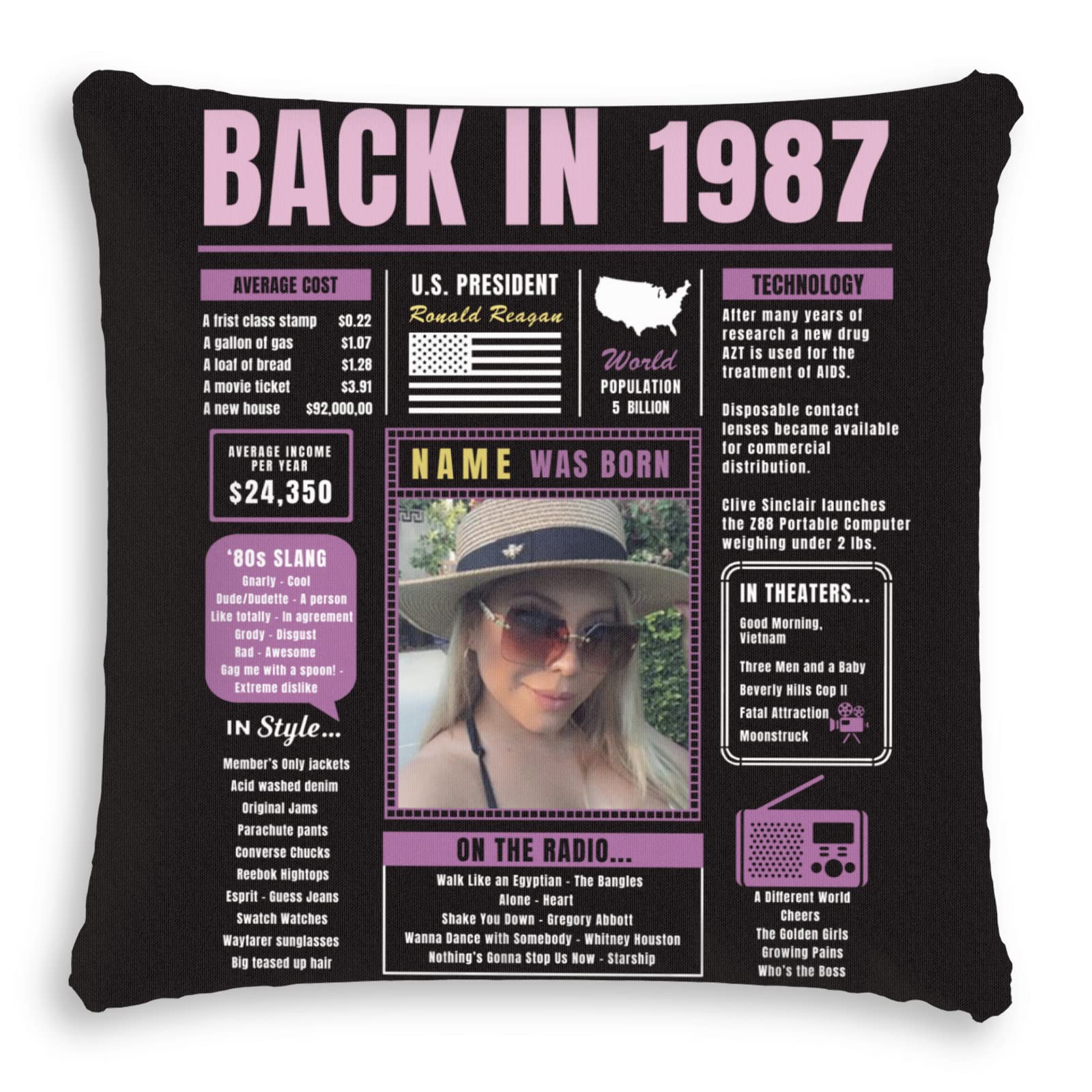Custom 37th Birthday Throw Pillow for Women - Soft Purple 1987 Themed Sofa Pillowcase | Unique Birthday Gift for Men, Women, Boys & Girls | Perfect for Birthday Parties, Home Decor & Anniversary Celebrations