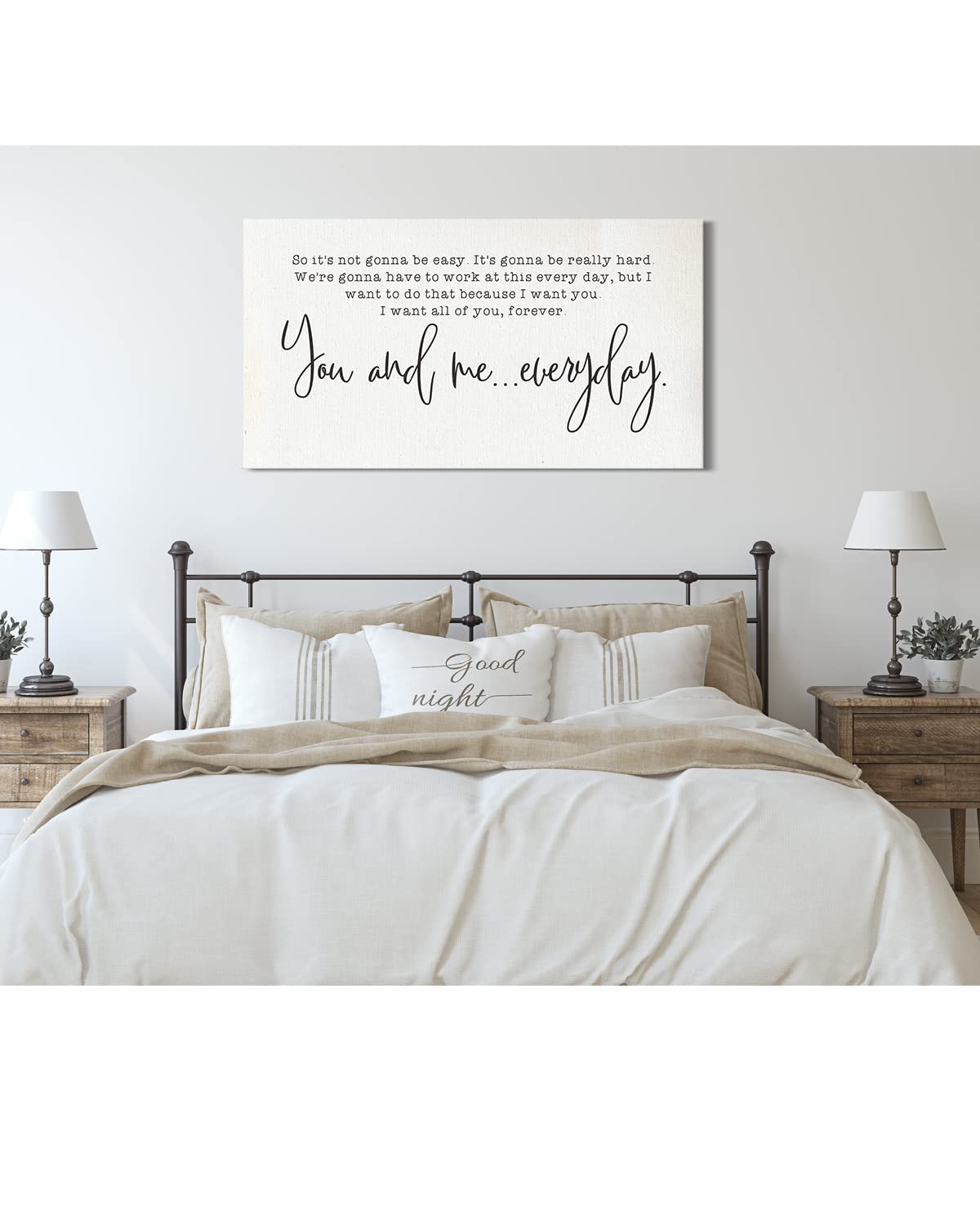 You and Me Everyday - Minimalist Romantic Bedroom Wall Art for Couples - Ready to Hang Canvas (24x12) - Perfect for Master Bedroom Decor, Anniversary & Wedding Gifts - Ideal for Creating a Cozy and Loving Atmosphere
