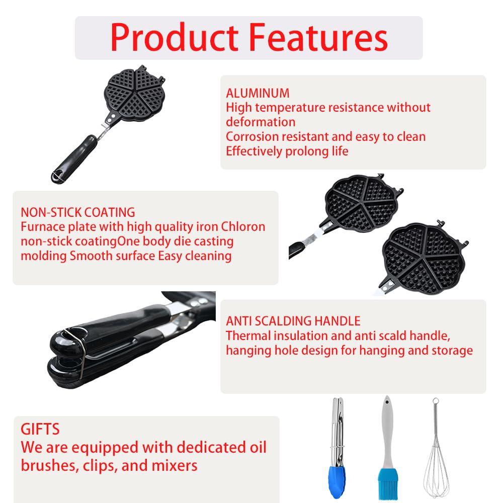 Heart Shaped Waffle Maker - 2.5 Inch Mini Cast Aluminum Waffle Pan for Valentine's Day Breakfast, Romantic Dates & Sweetheart Gifts - Perfect for Couples, Anniversaries and Special Occasions