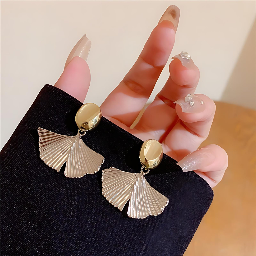 Crinkled Ginkgo Leaf Abstract Drop Earrings for Women | Unique Statement Jewelry for Parties, Weddings & Everyday Wear | E2167