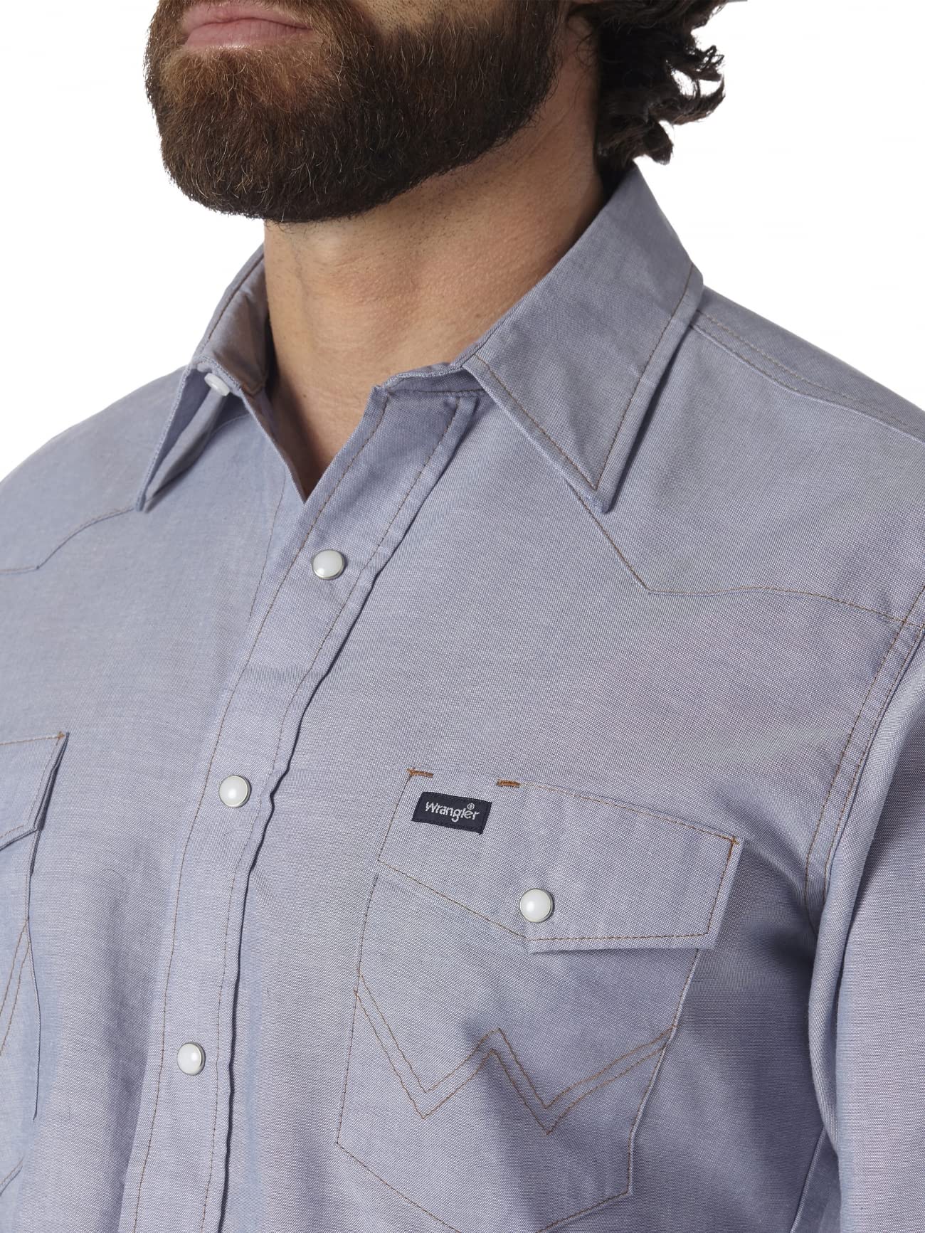 Wrangler Men's Western Work Shirt - Durable Washed Cotton Shirt for Cowboy, Ranch & Outdoor Work - Perfect for Rodeo, Farming & Casual Wear