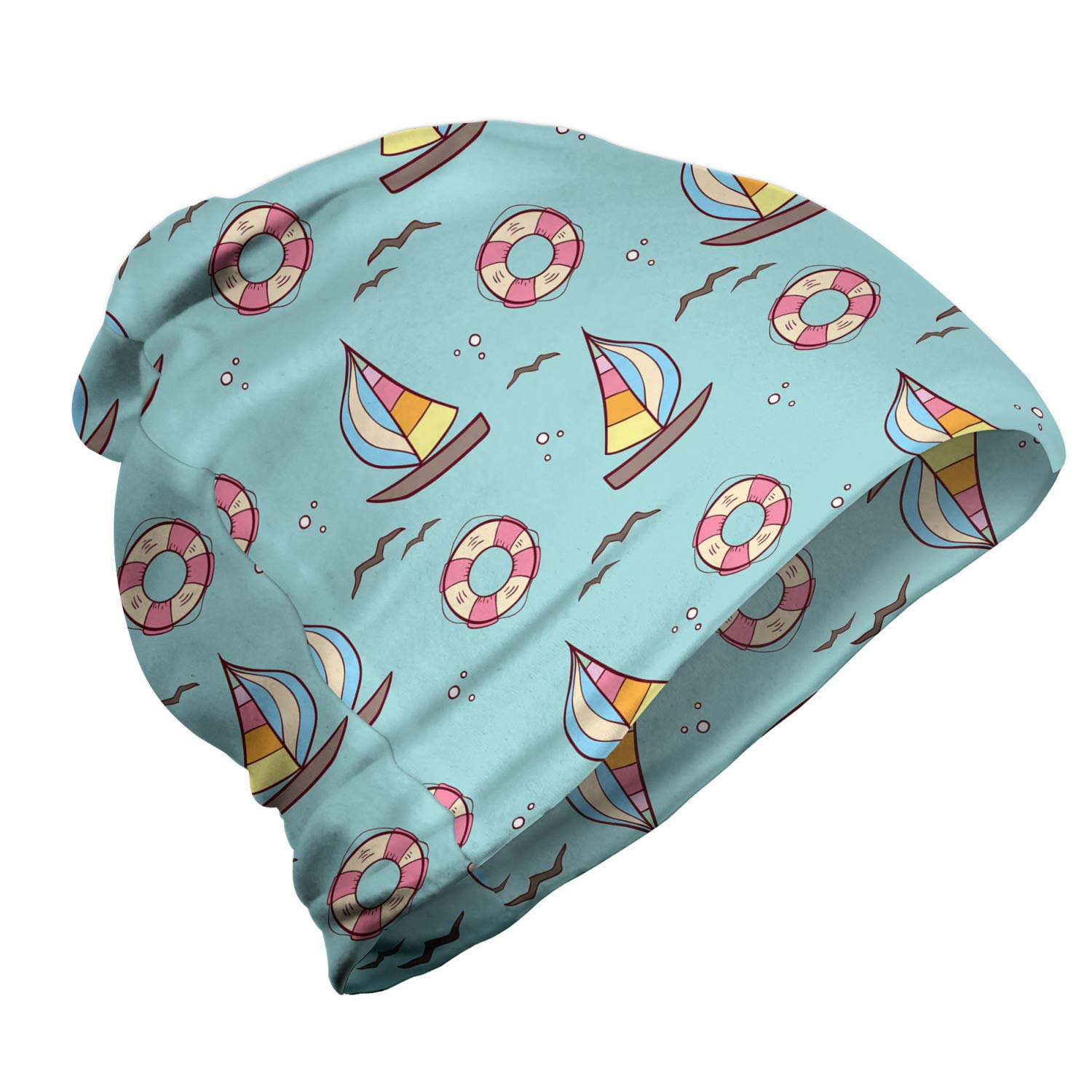 Ambesonne Unisex Beanie - Seafoam Birds & Sailboats Design - Warm Knitted Winter Hat for Men & Women - Perfect for Hiking, Outdoor Activities & Cold Weather Fashion
