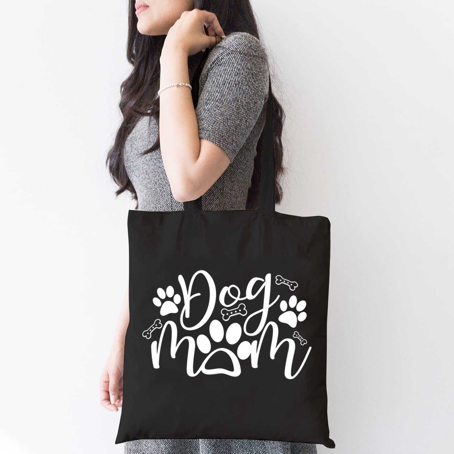 Funny Dog Mom Tote Bag - Cute Dog Paw Print Canvas Grocery Bag for Women | Reusable Shopping Tote Gift for Dog Lovers | Perfect for Grocery Runs, Beach Trips & Dog Park Outings