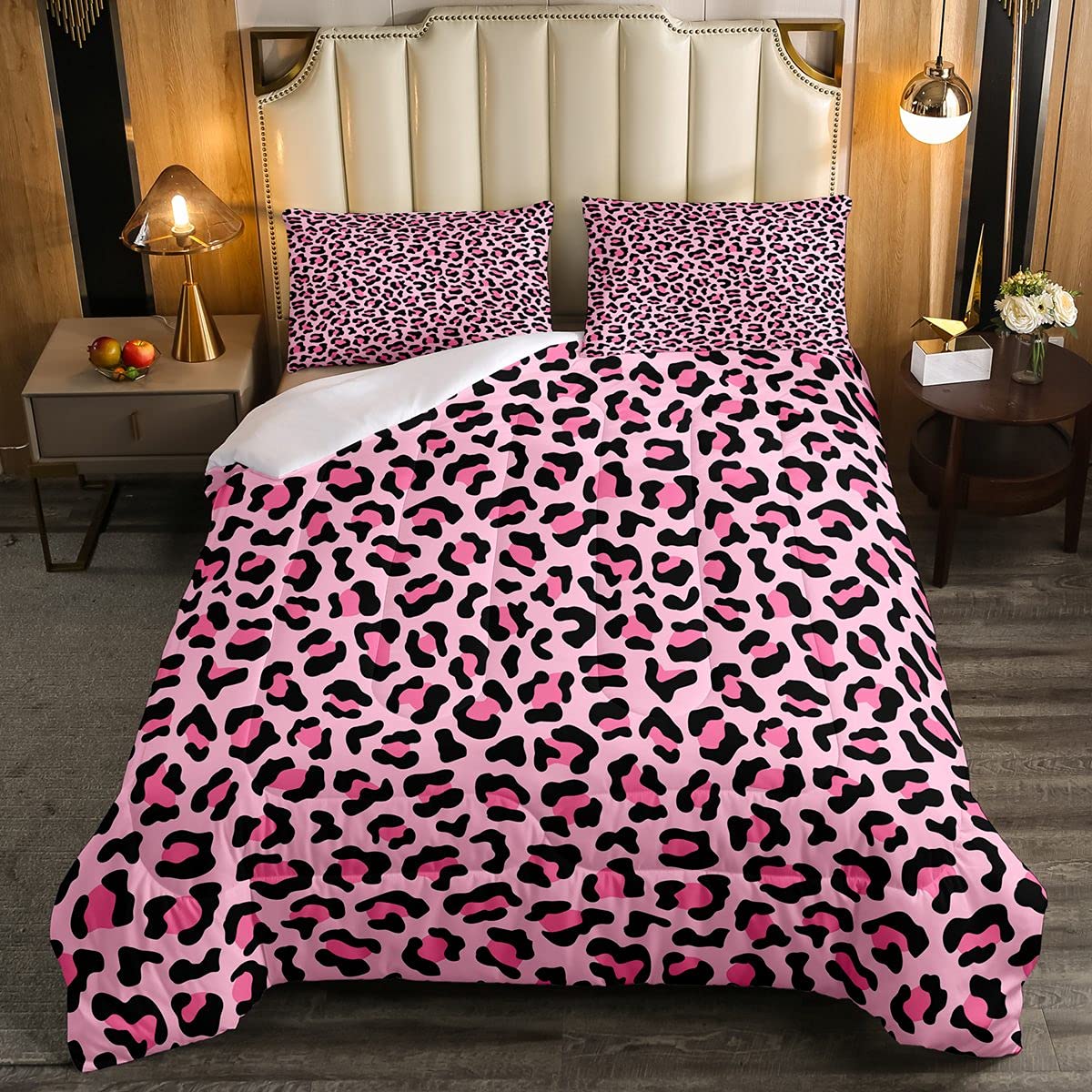 Feelyou Leopard Print Comforter Set - Safari Cheetah Pattern Duvet Cover for Kids | Soft Wild Animal Bedding for Boys & Girls | Twin Size Pink Jungle Theme Room Decor | Perfect for Kids' Bedrooms, Dorm Rooms & Safari-Themed Nursery Decor