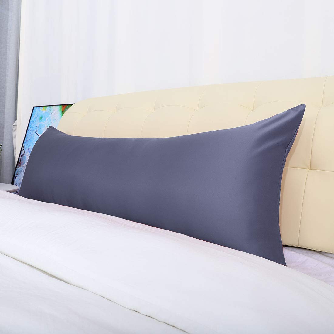 uxcell 20x60 Inch Slate Gray Silky Satin Body Pillow Cover - Luxury Cooling Anti-Wrinkle Pillowcase for Hair & Skin Care | Perfect for Sleeping, Travel, and Home Comfort