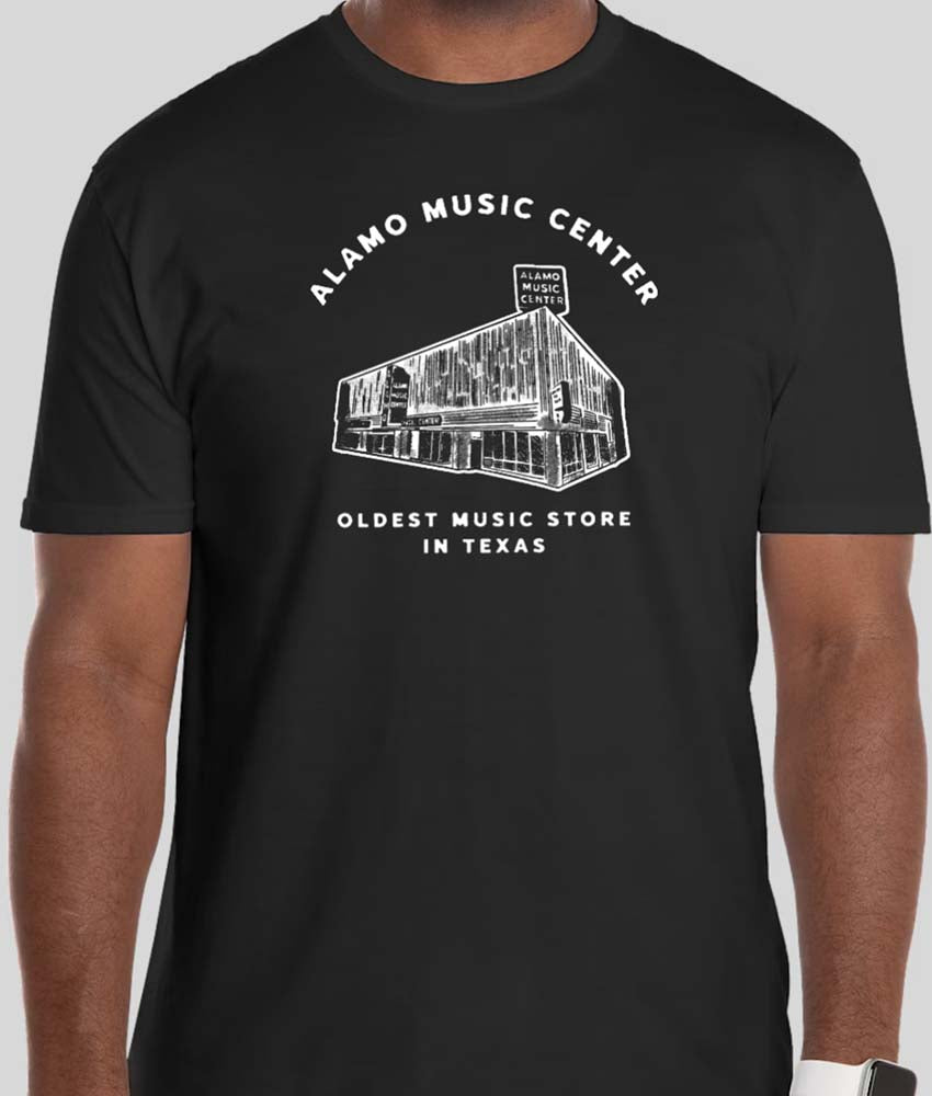 Alamo Music Store Vintage Front Graphic T-Shirt - Black, Small - Casual Wear for Concerts & Music Lovers