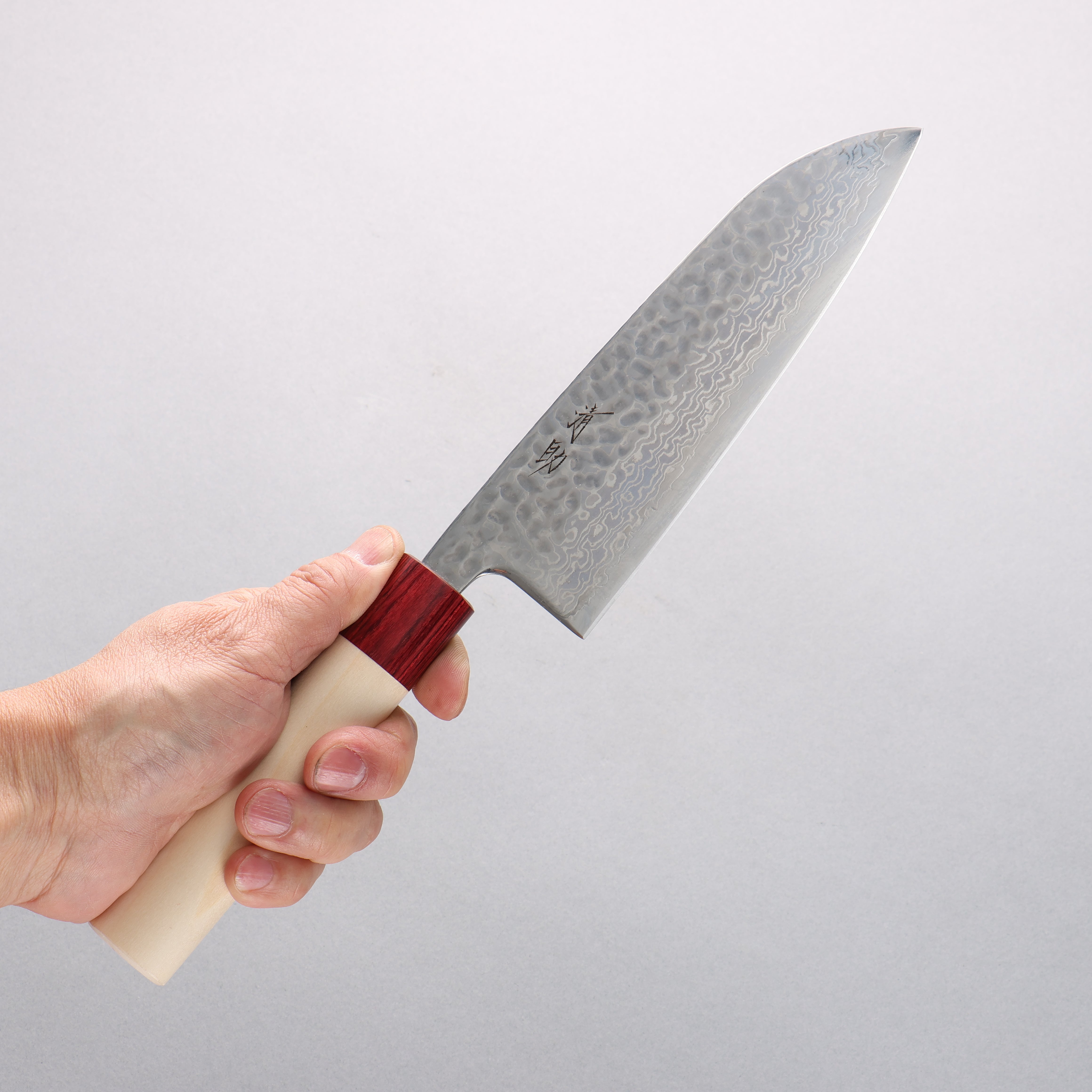 Premium Seisuke Geppaku Silver Steel No.3 Hammered Damascus Santoku Knife - 170mm Magnolia Wood Handle - Japanese Chef Knife for Slicing, Dicing & Chopping Vegetables, Meat & Fish