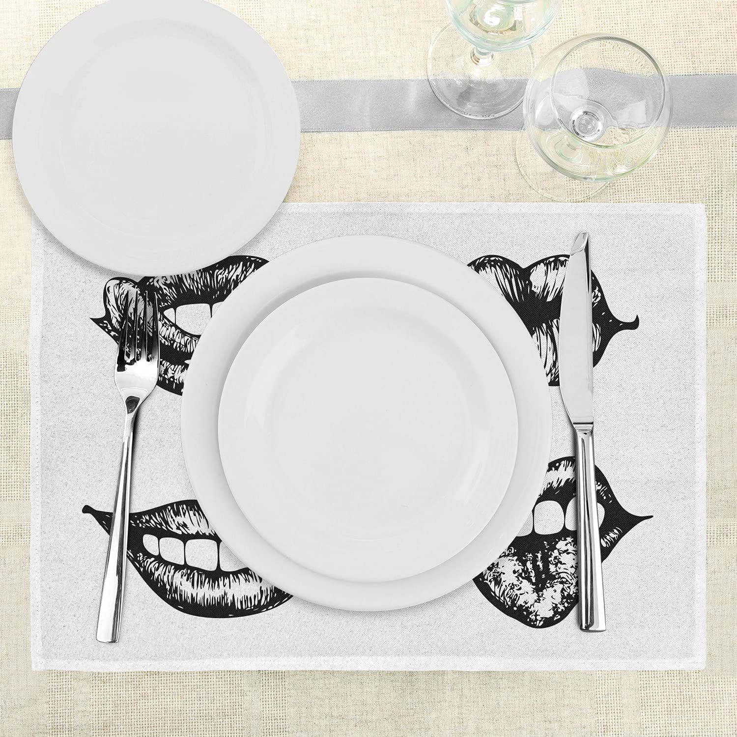 Ambesonne 4-Pack Washable Fabric Placemats for Dining Table - Waterproof Kitchen Table Mats for Everyday Use, Dinner Parties & Holiday Decor