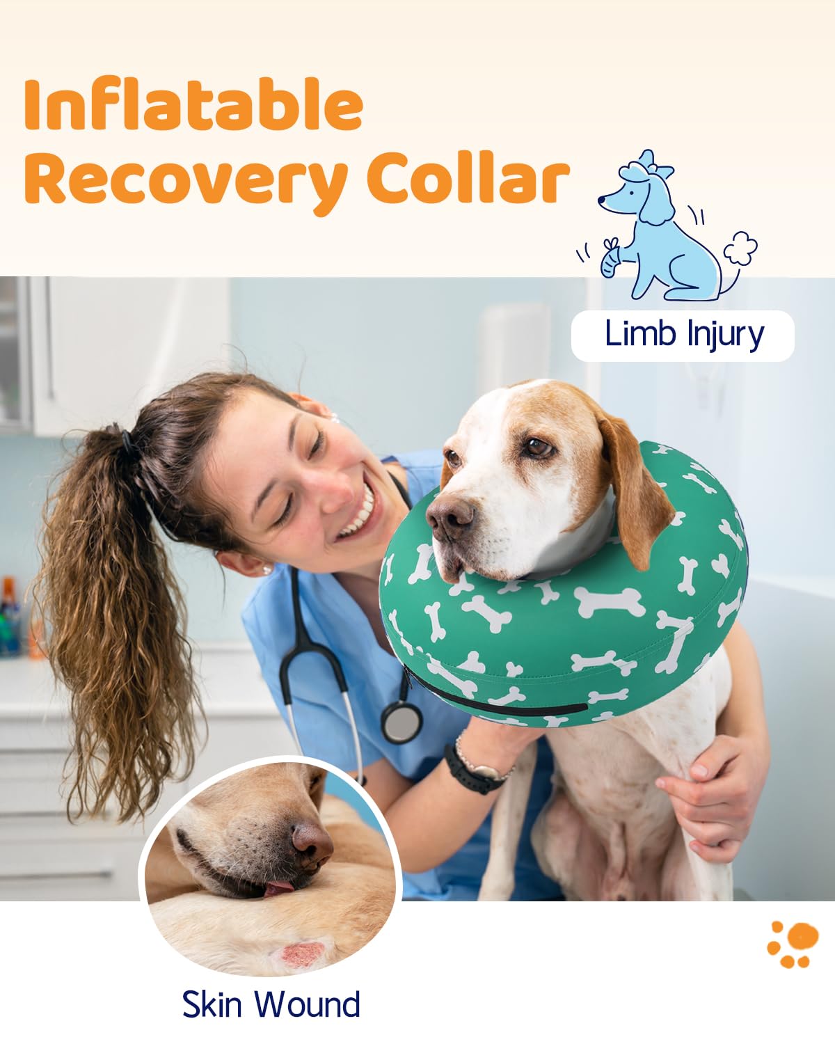 Inflatable Dog Cone Collar Alternative for Post-Surgery Recovery - Soft E-Collar for Small, Medium & Large Dogs - Comfortable Neck Donut for Wound Protection & Pet Healing | Perfect for Post-Op Care, Licking Prevention & Stress-Free Recovery at Home