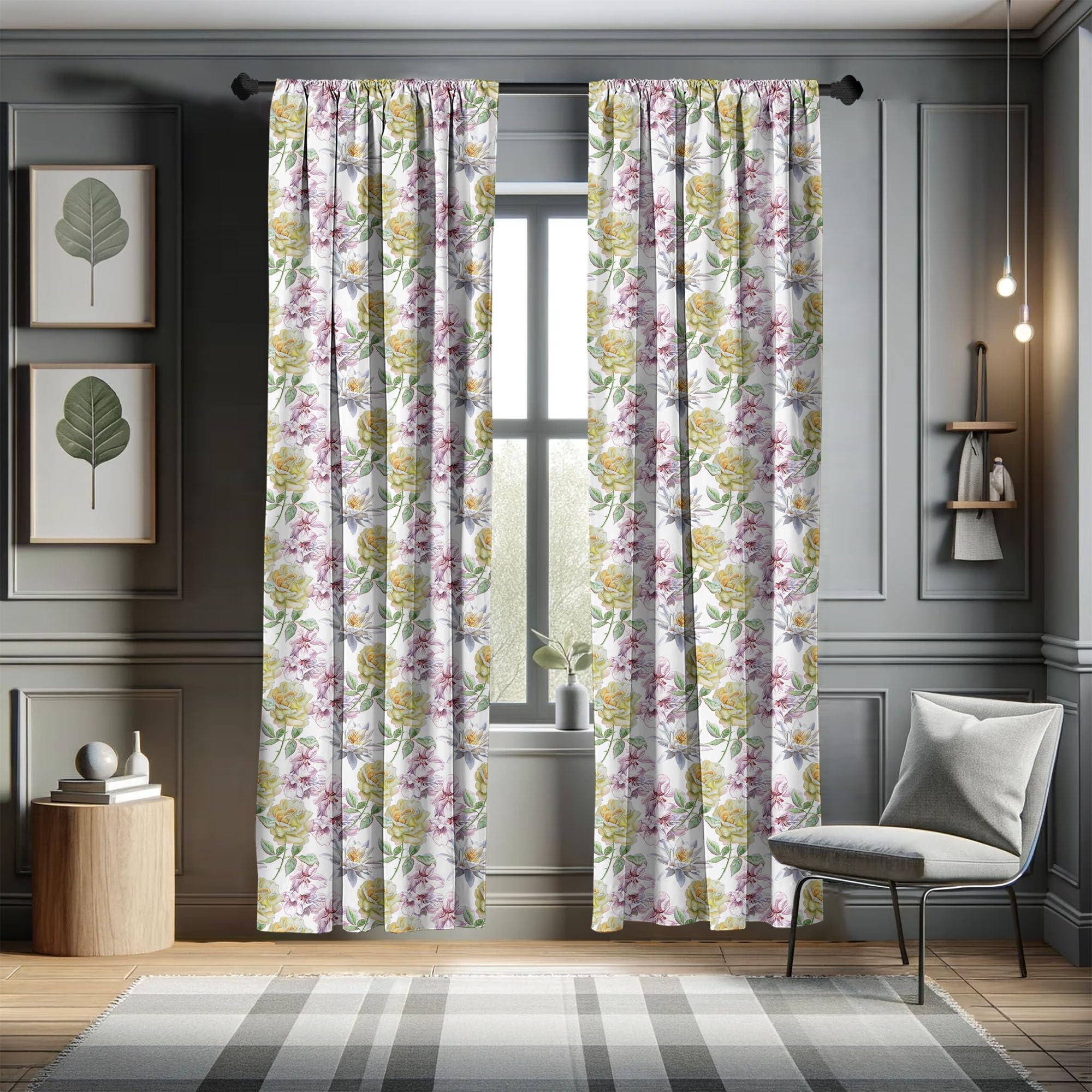 Ambesonne Floral Curtains - Rose Petals Sakura Lily Flowers Design, 2 Panel Set (28