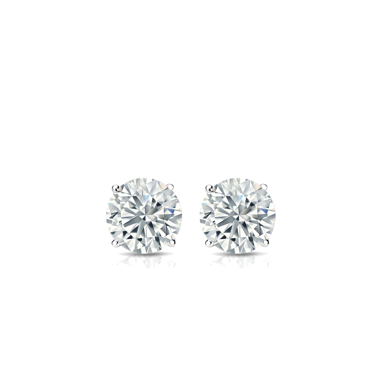 Platinum 4-Prong Basket Round Diamond Stud Earrings (1/6-2 ct, O-Color, I2-I3 Clarity) Push Back Closure - Perfect for Weddings, Anniversaries & Special Occasions