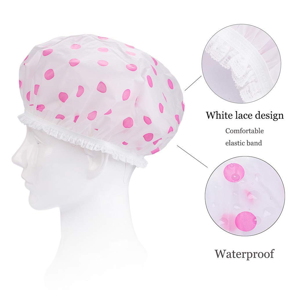 APOEM Reusable Waterproof Shower Caps for Women - Set of 3 Elastic EVA Free-Size Bath Caps for Home, Spa & Salon Use - Perfect for Hair Treatments, Swimming & Travel