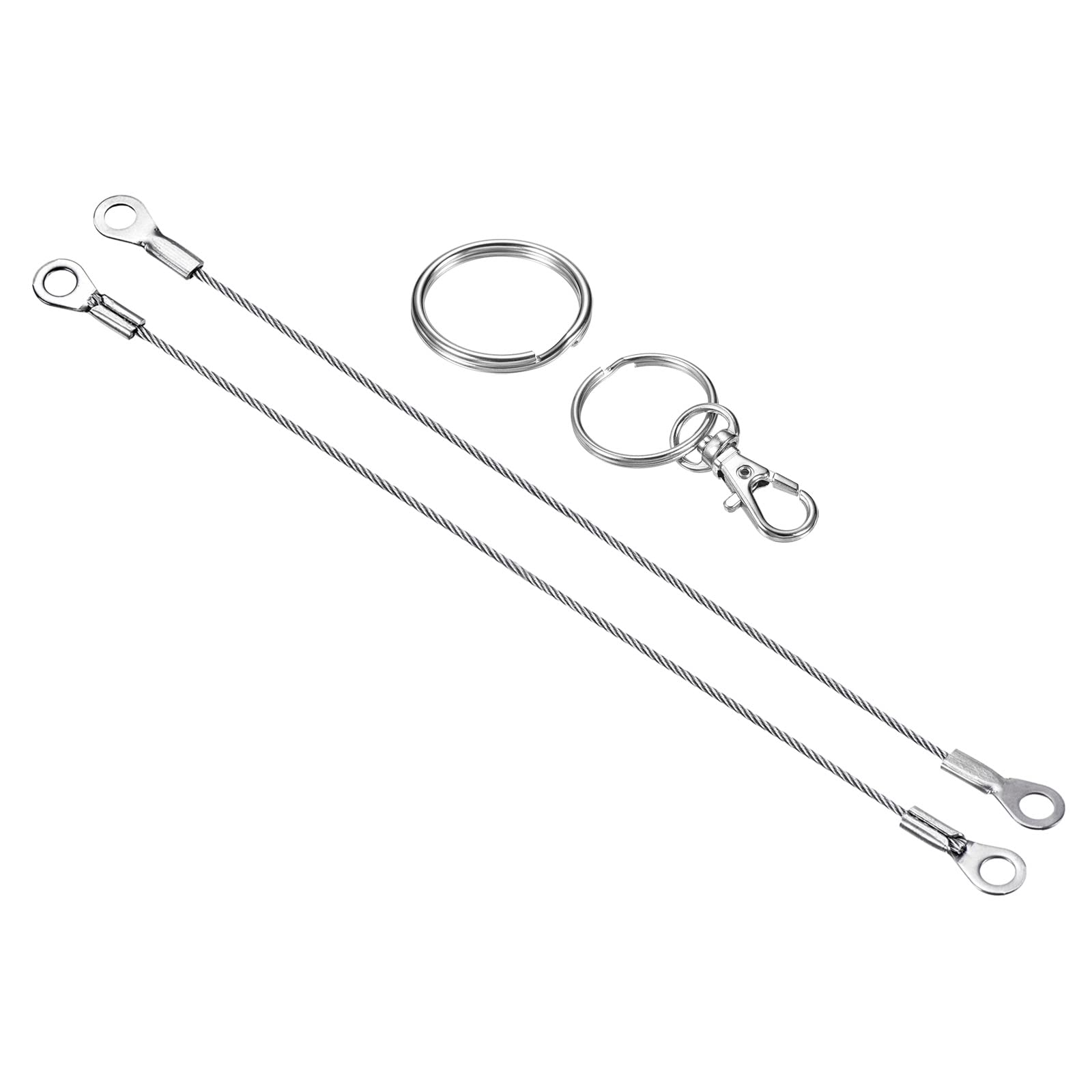 PATIKIL 8 Pack Stainless Steel Lanyard Cable - 1.5mm x 20cm Security Wire Rope with Eyelets & Key Rings - Durable Keychain Accessories for Keys, ID Badges, Work Tools and Outdoor Gear