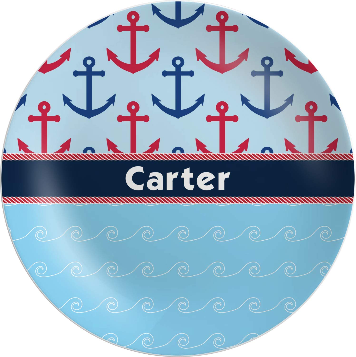Custom Anchors & Waves Melamine Plate - Durable & Lightweight Dinnerware for Beach Picnics, Boat Parties & Coastal-Themed Events