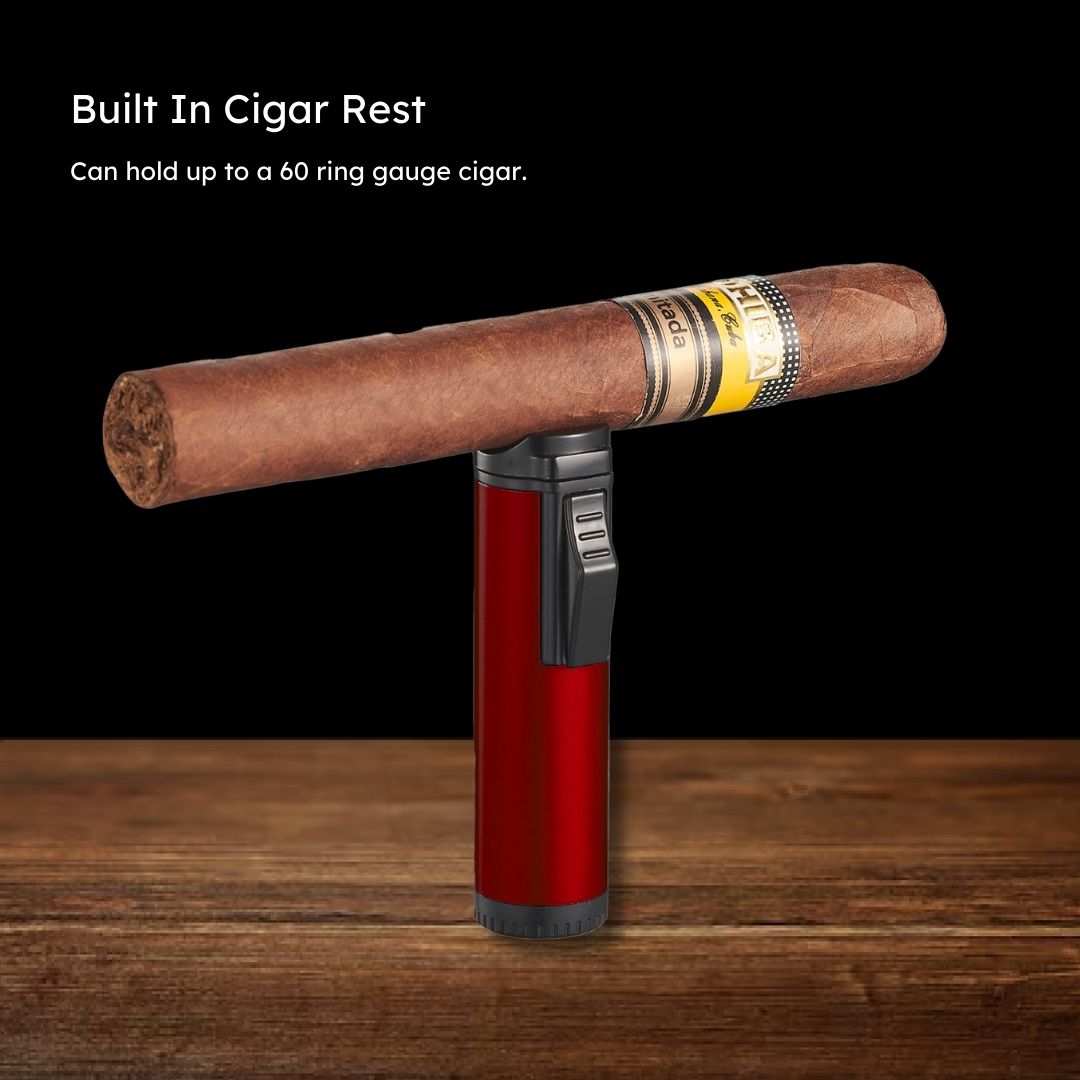 Premium Visol Hades Triple Torch Cigar Lighter - Red Lacquer Finish - Windproof Butane Flame for Cigars, Cigarettes & Outdoor Use - Perfect for Smoking Enthusiasts & Gifts
